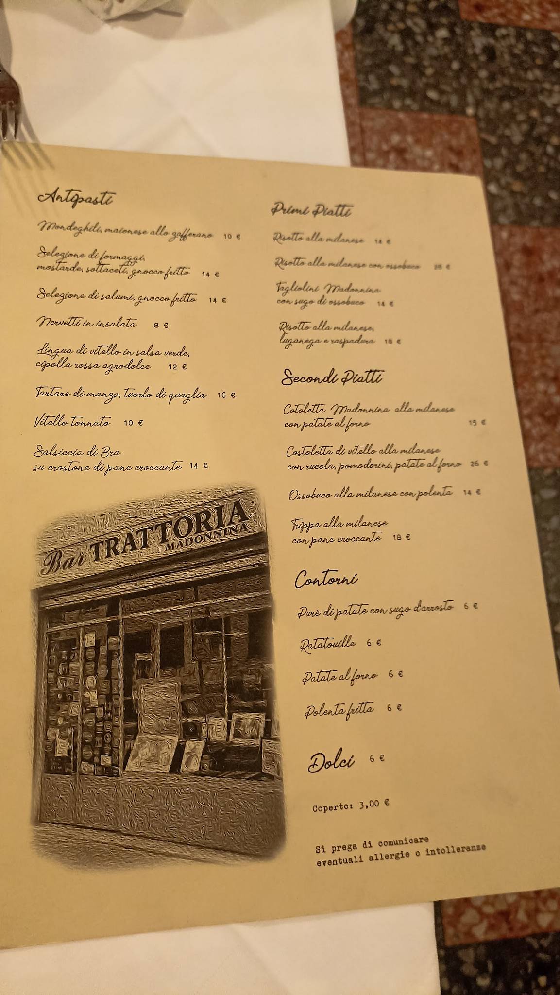 Menu di Trattoria Madonnina 