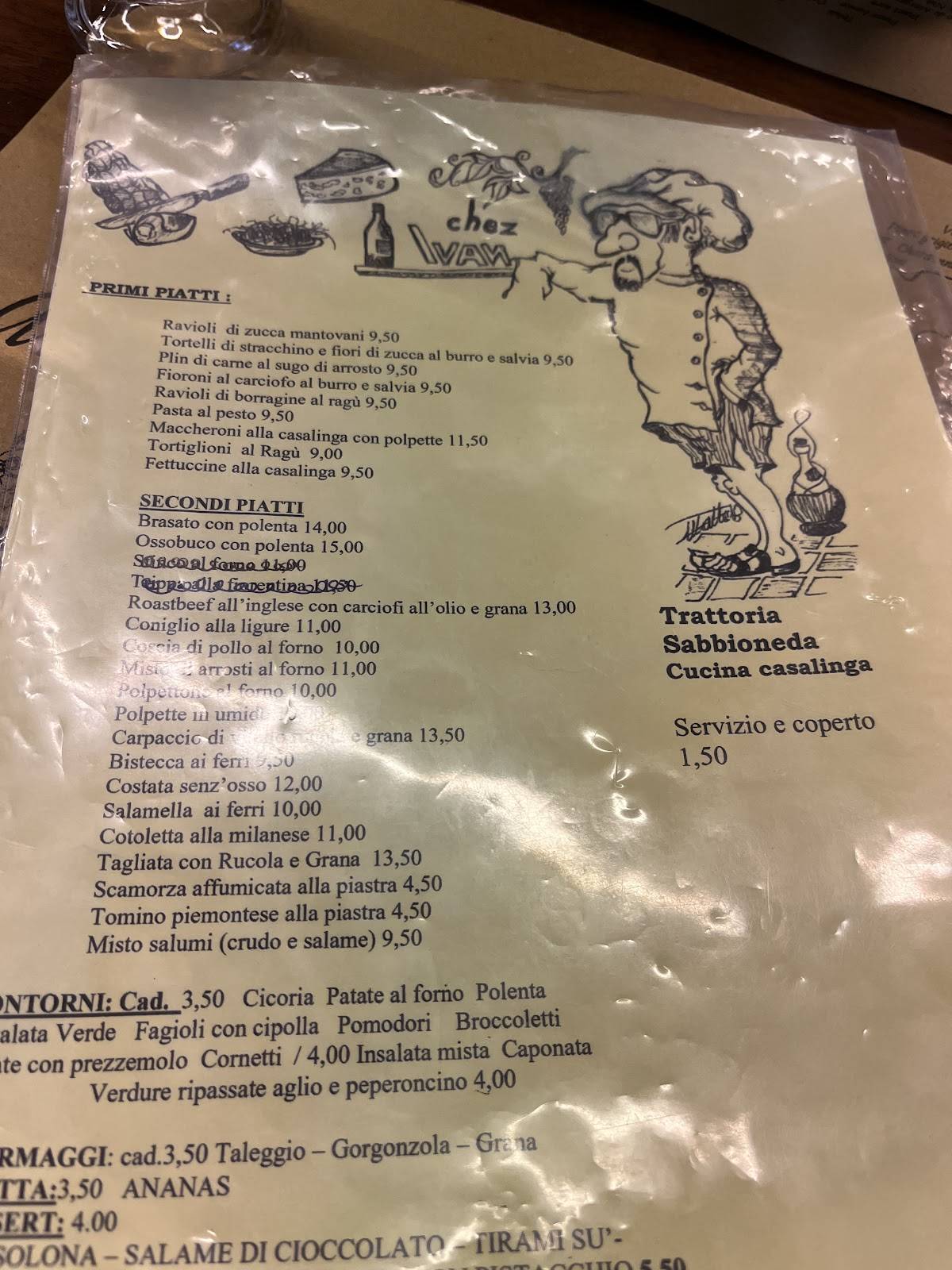 Menu di Trattoria Sabbioneda Da Romolo 