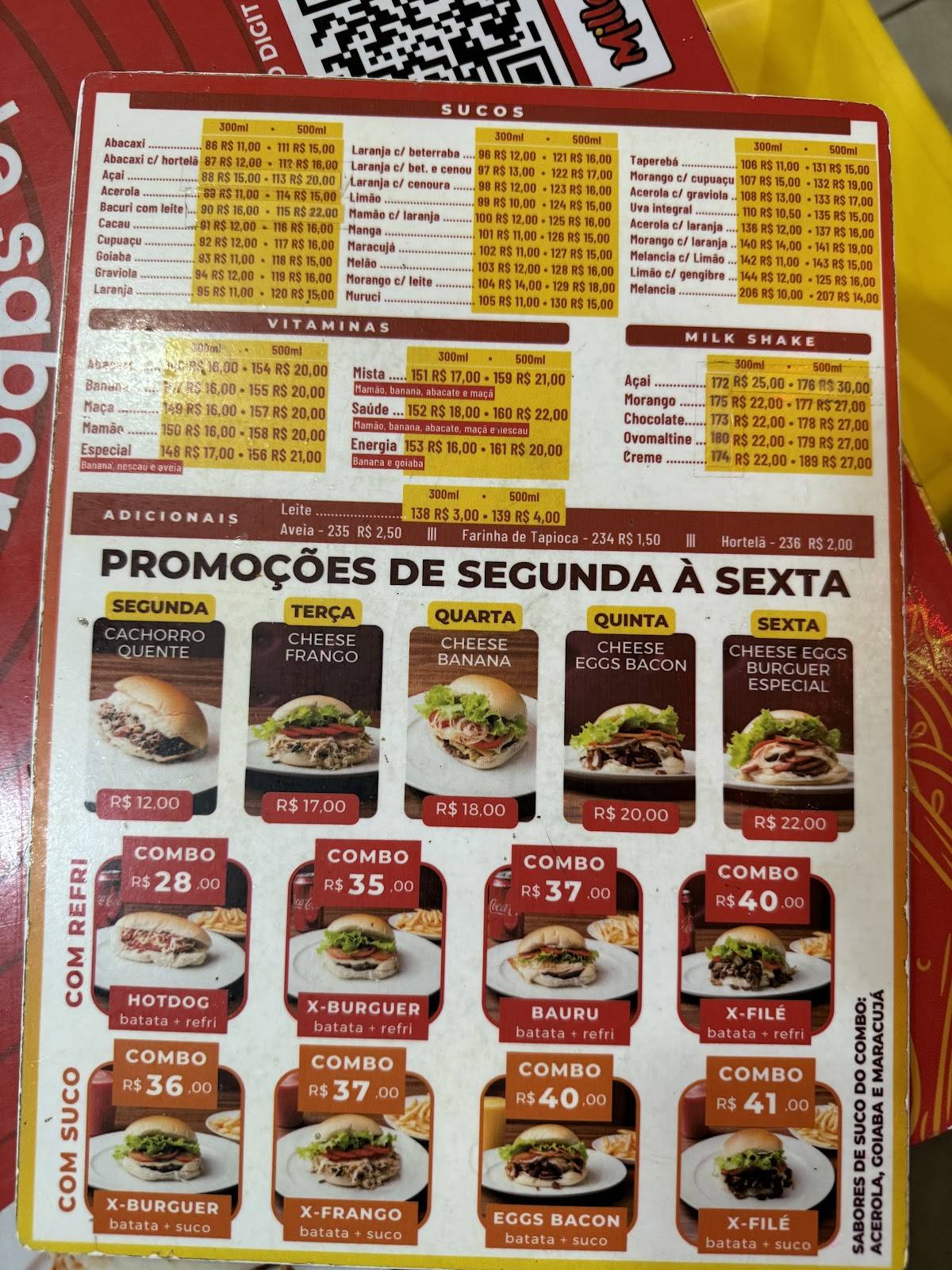 Milleo Lanches cardápio