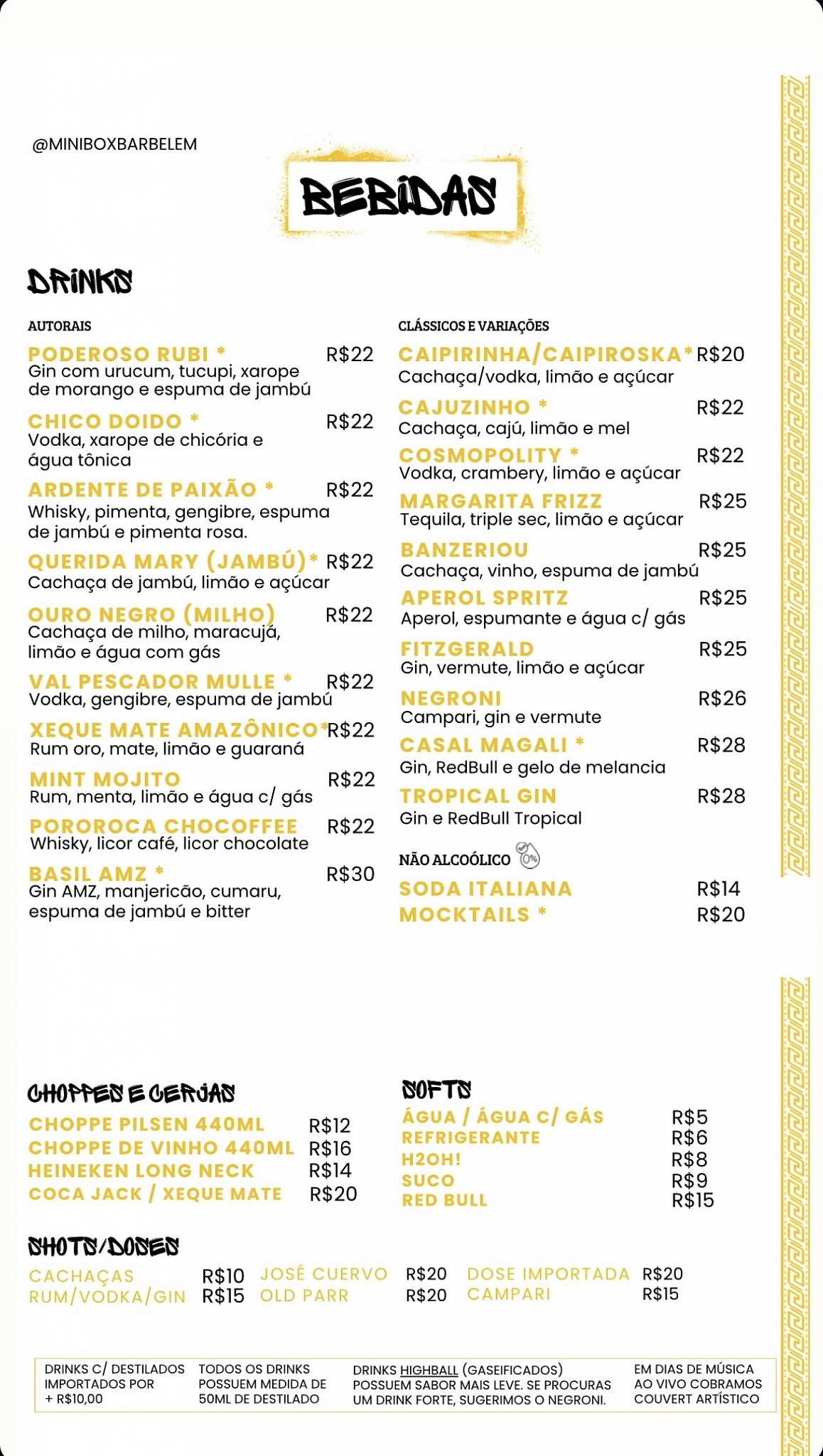 Mini Box Bar - Belém cardápio