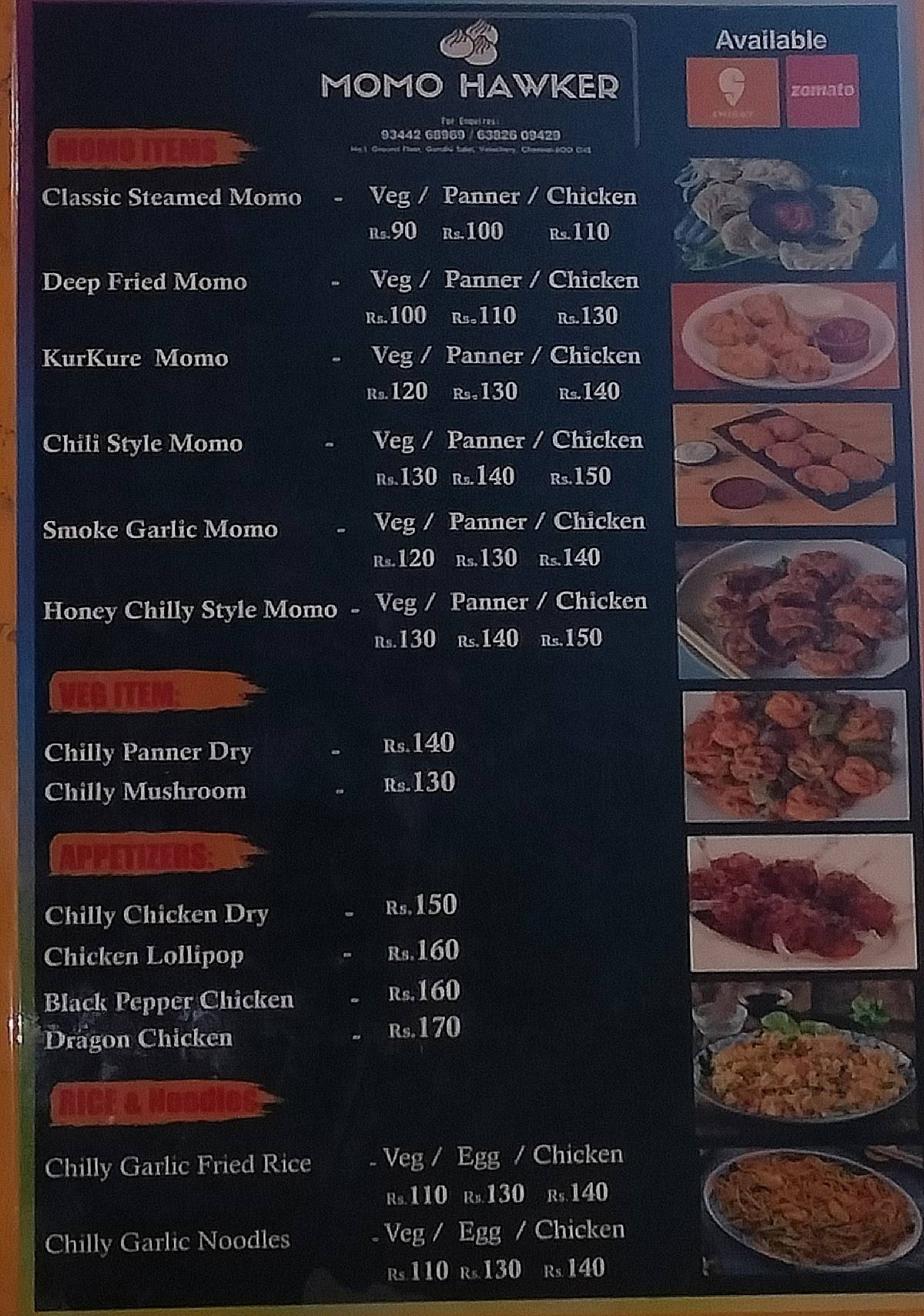 MoMo Hawker menu