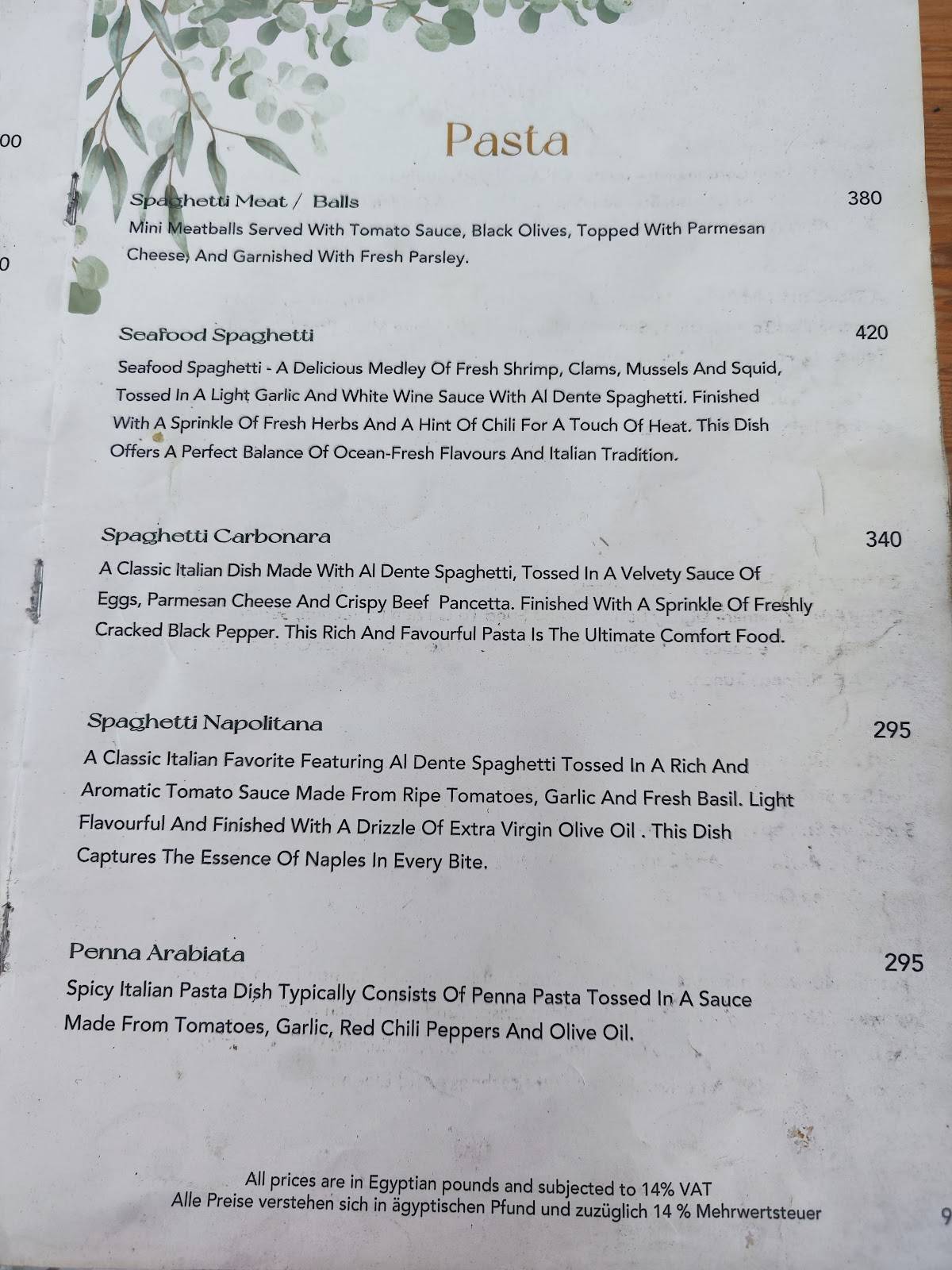 Menu de Moby Dick Restaurant