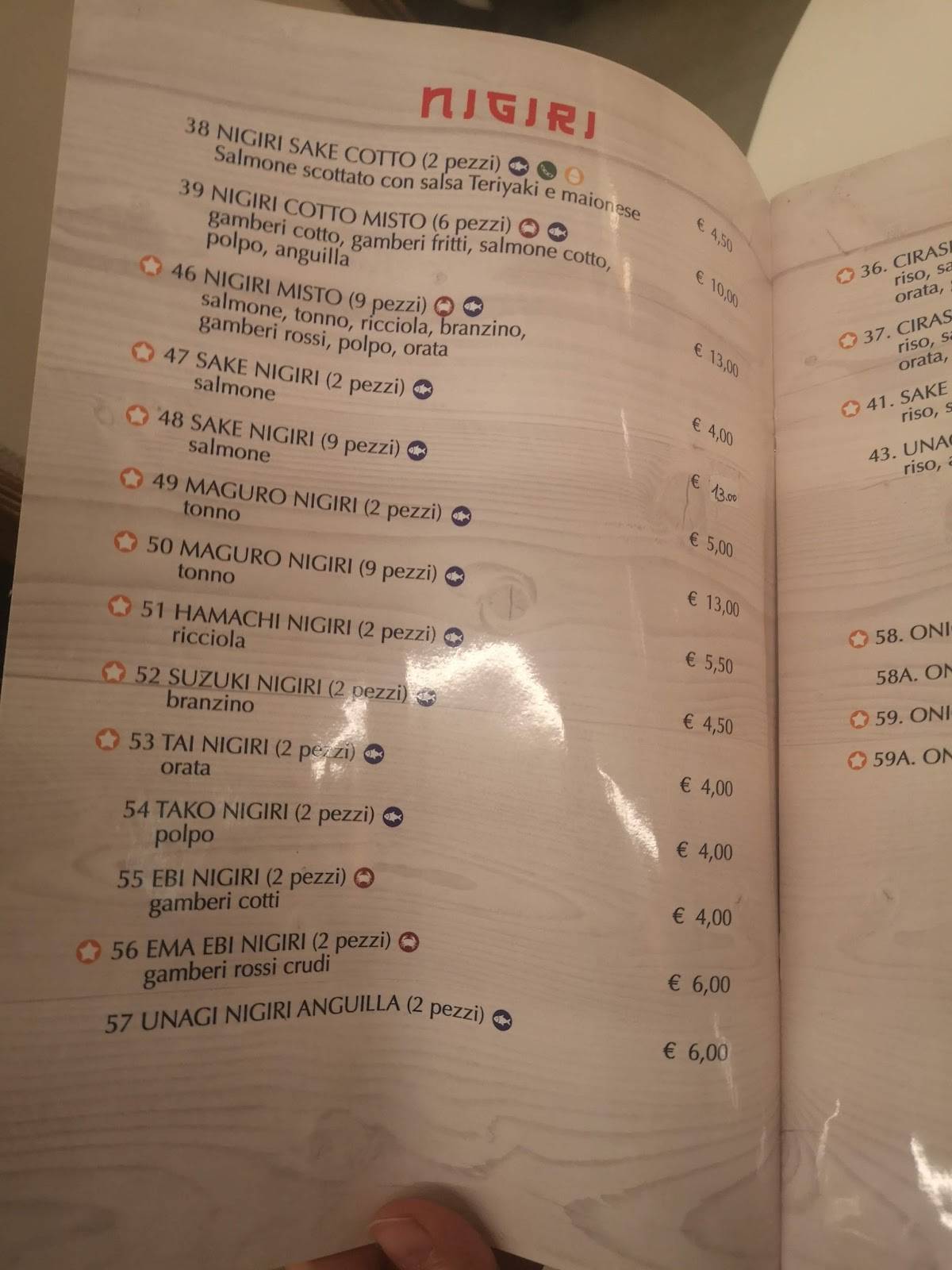 Menu di Gomi sushi restaurant 