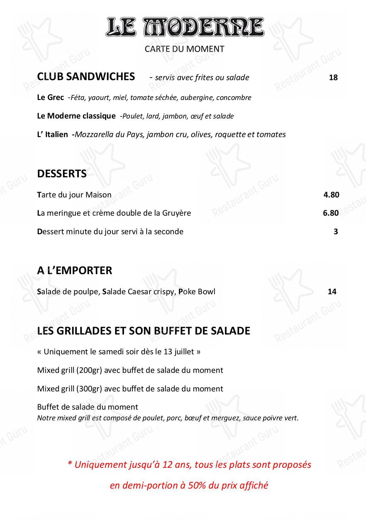 Catering Menu per Le Moderne pub & bar