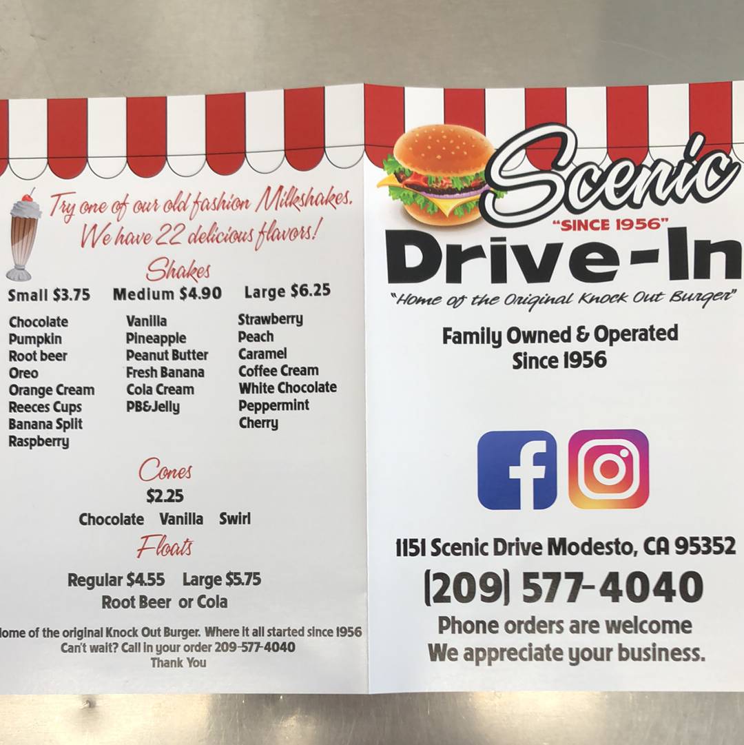 Menu at Scenic Drive In desserts, Modesto, Scenic Dr