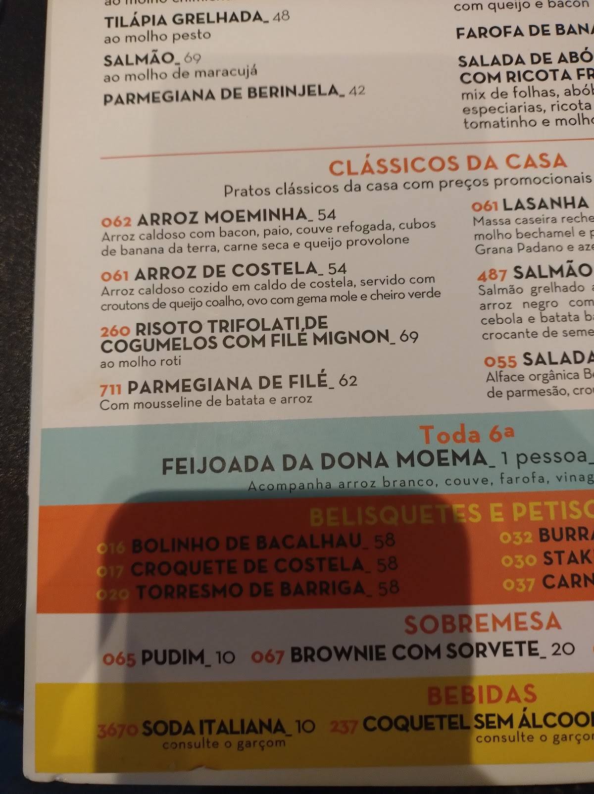 Moema Bar e Cozinha cardápio