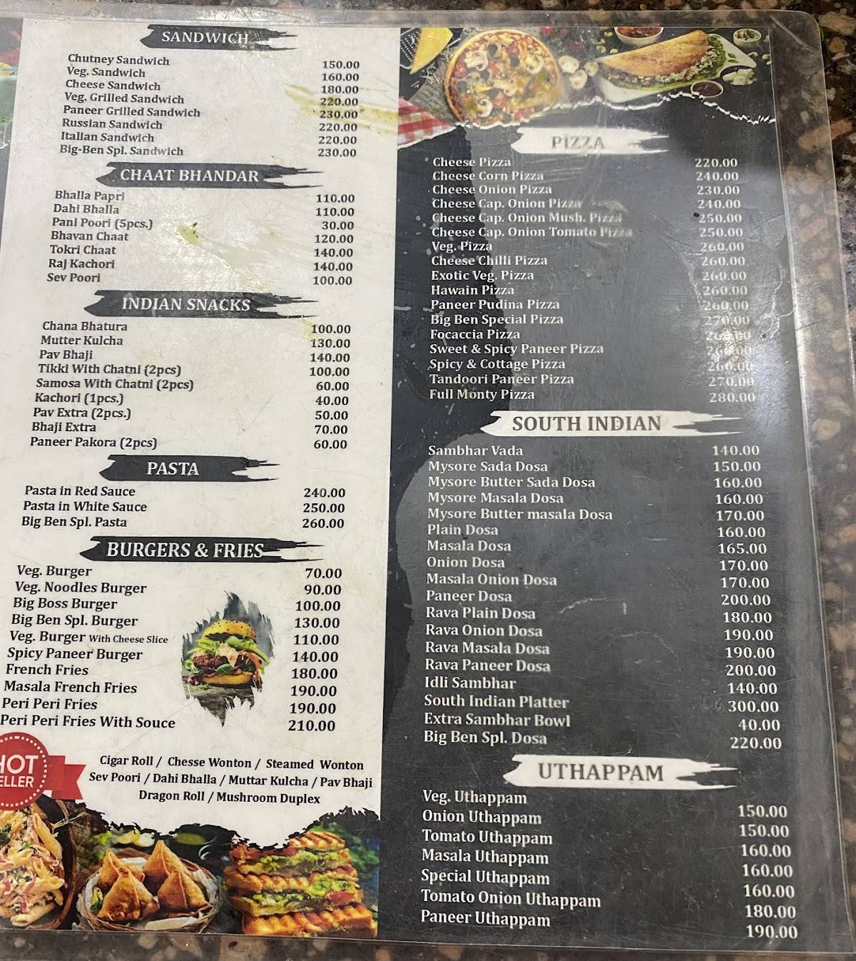 Big Ben Mithai, Fast Food And Hotel menu