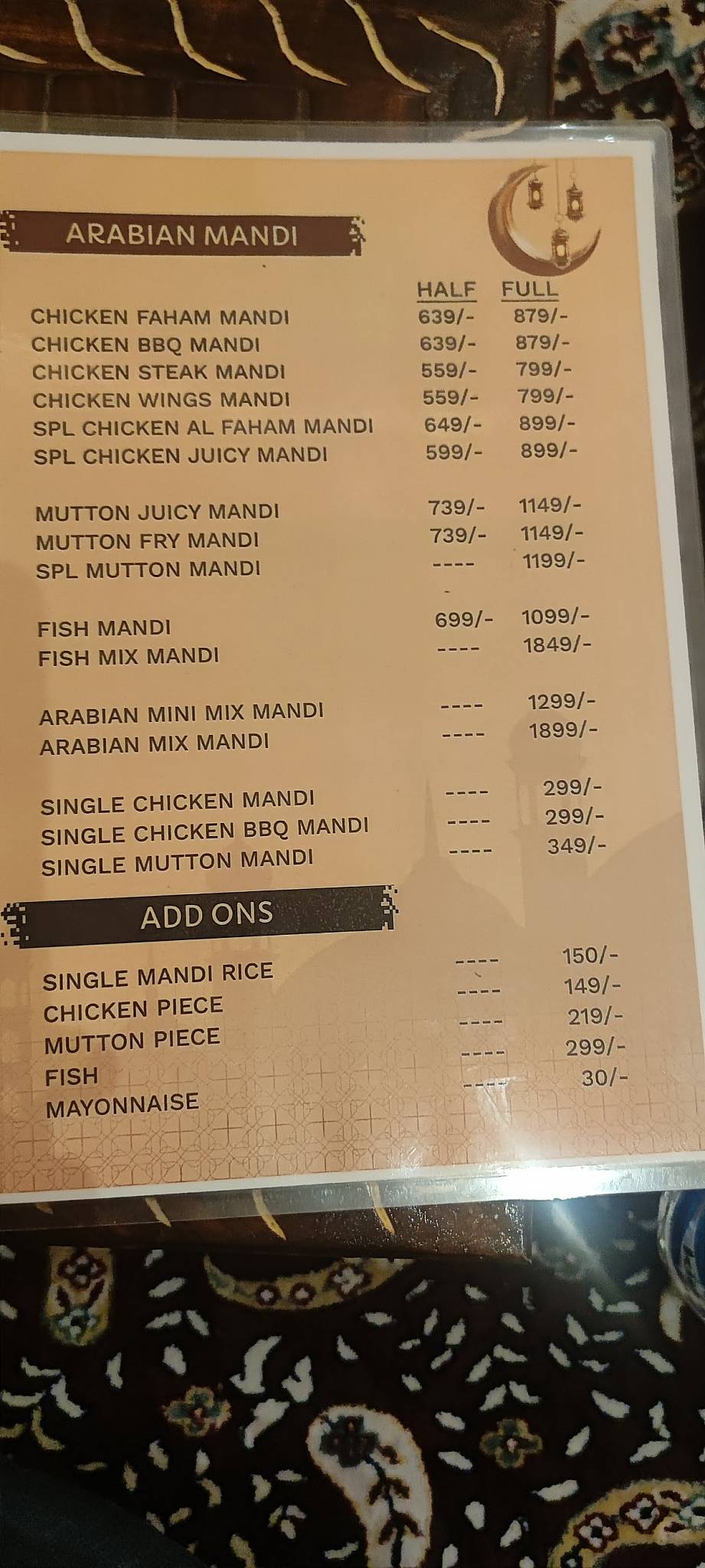 Moghuls Paradiez Restaurant menu