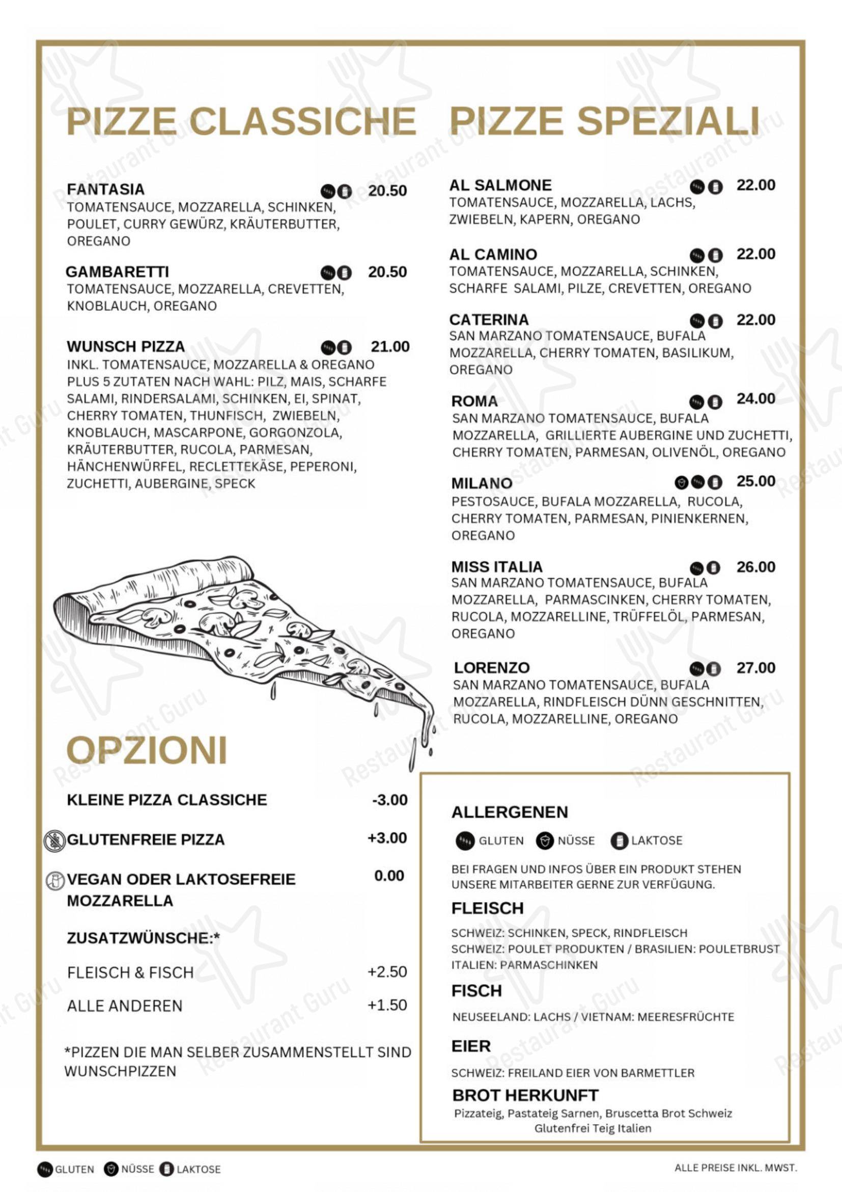 Menu bar per Molini Ristorante & Pizzeria Sarnen in Sarnen