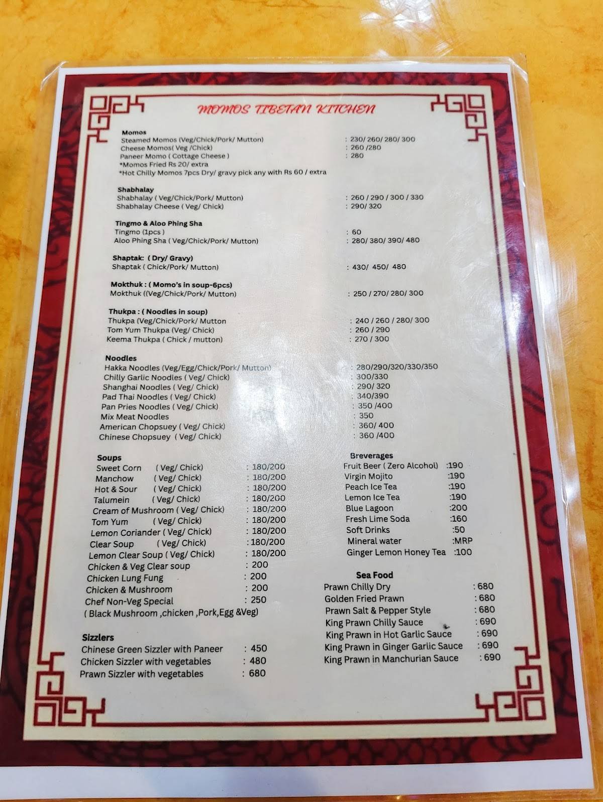 Momos Tibetan Kitchen menu