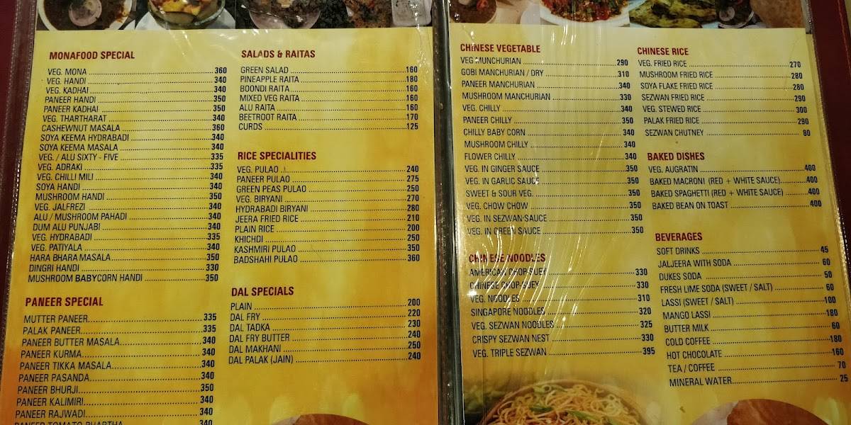 Monafood menu