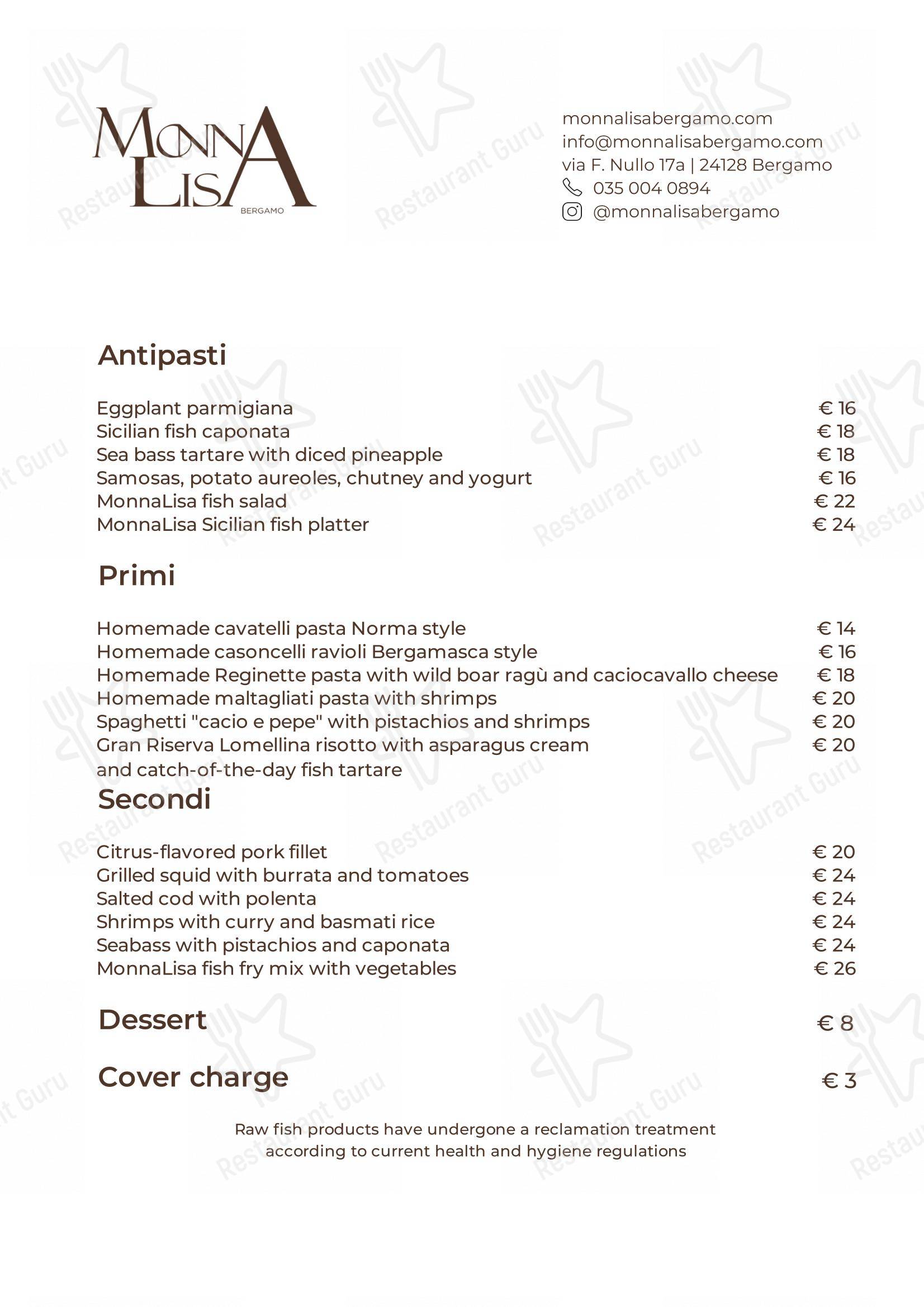 Monna Lisa in Bergamo - Menu