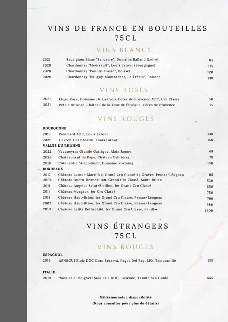 Menu di Mont Blanc 7 - Restaurant Chinois 