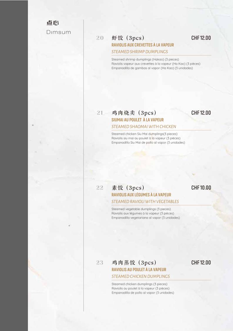 Menu di Mont Blanc 7 - Restaurant Chinois 