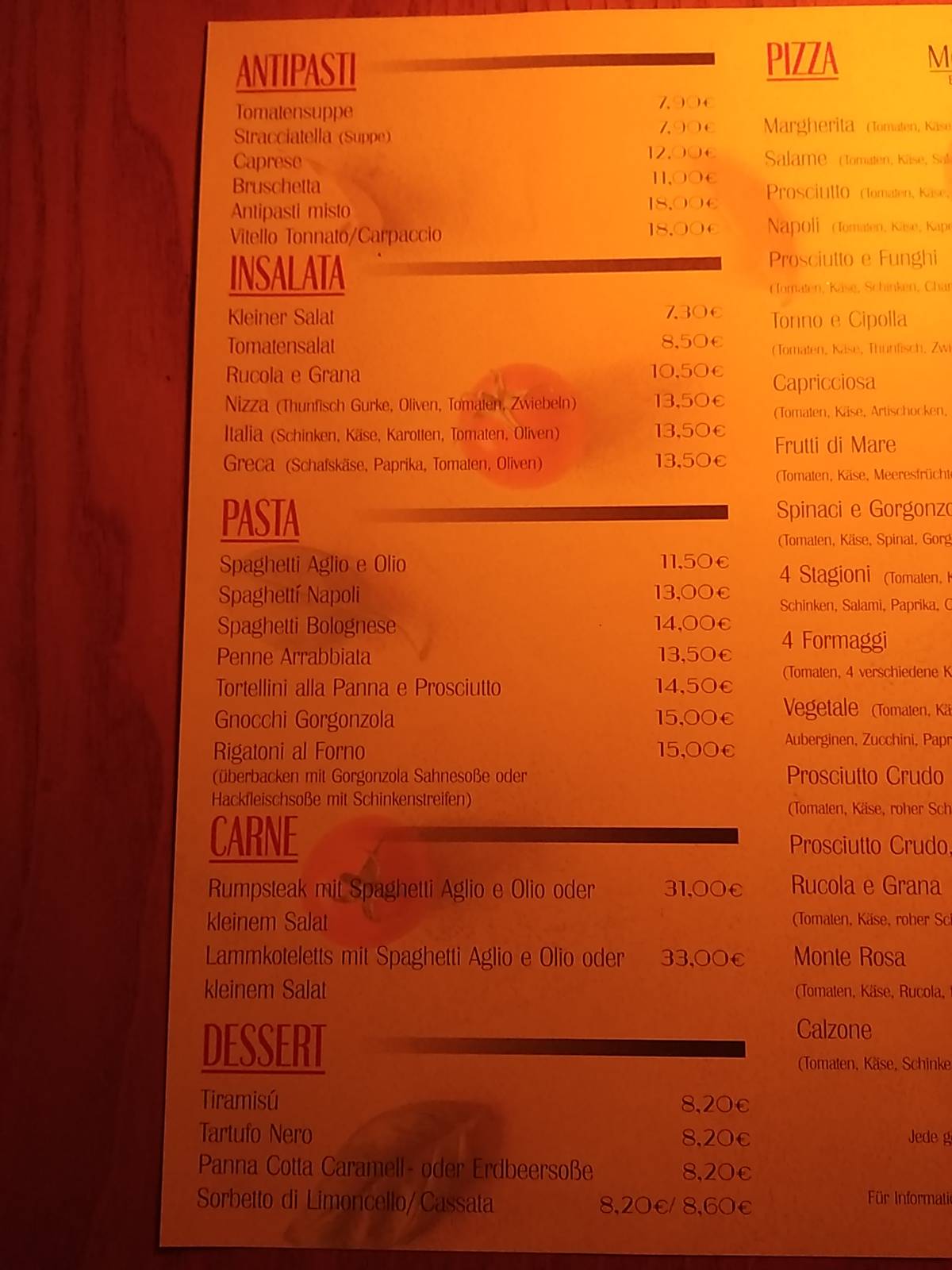 Menu de Monte Rosa - Bistro da Rita
