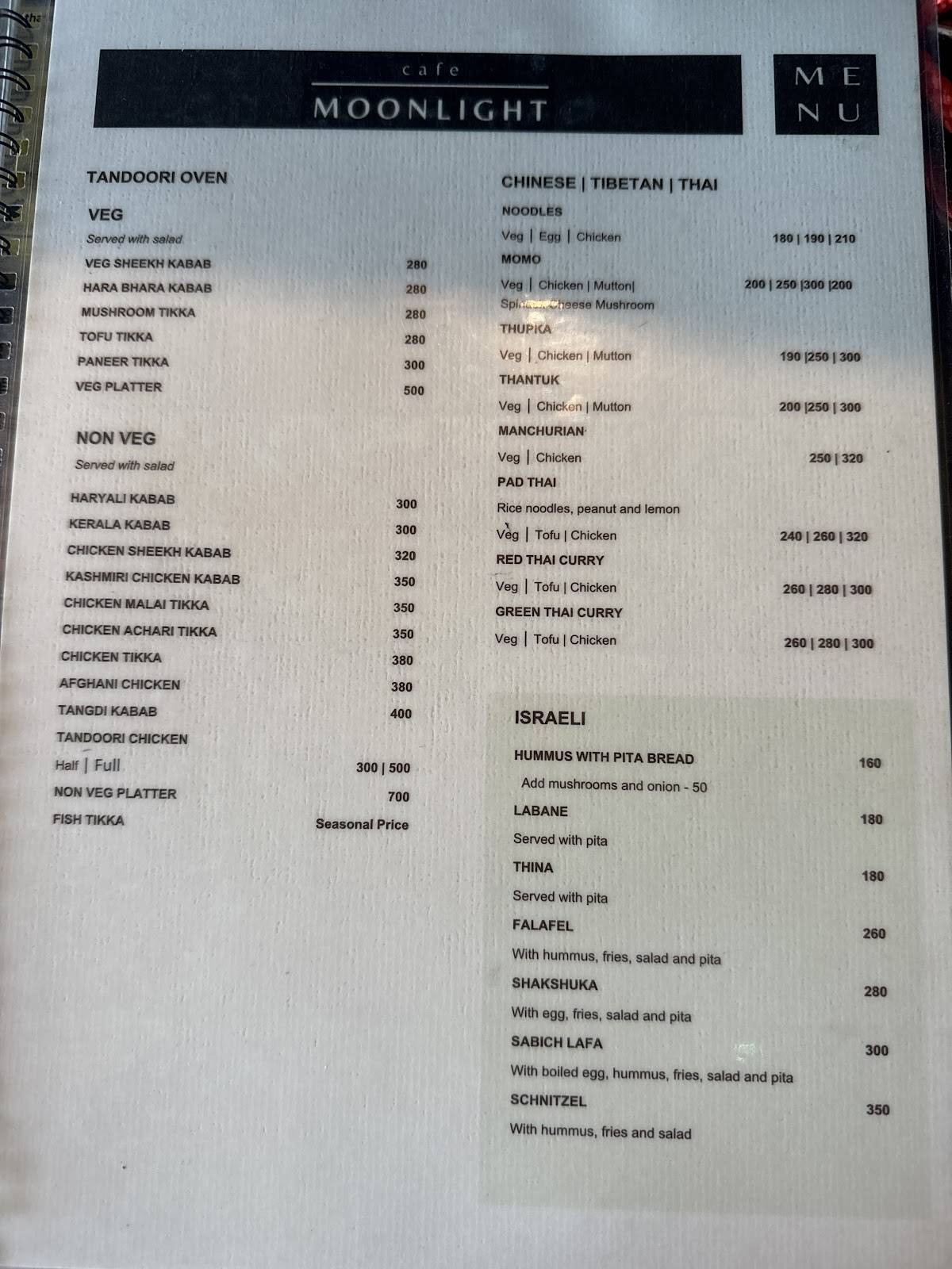 Moonlight Cafe menu