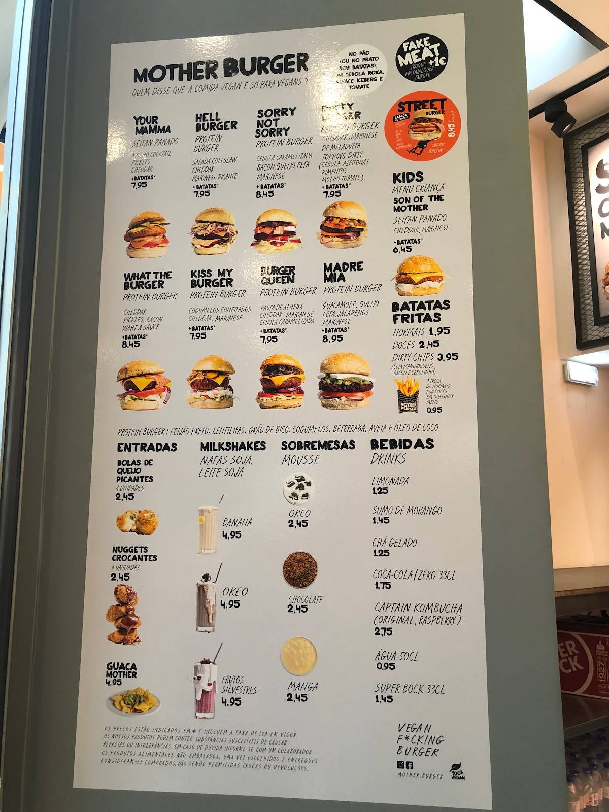 Menu em Mother Burger - Colombo restaurante, Lisboa