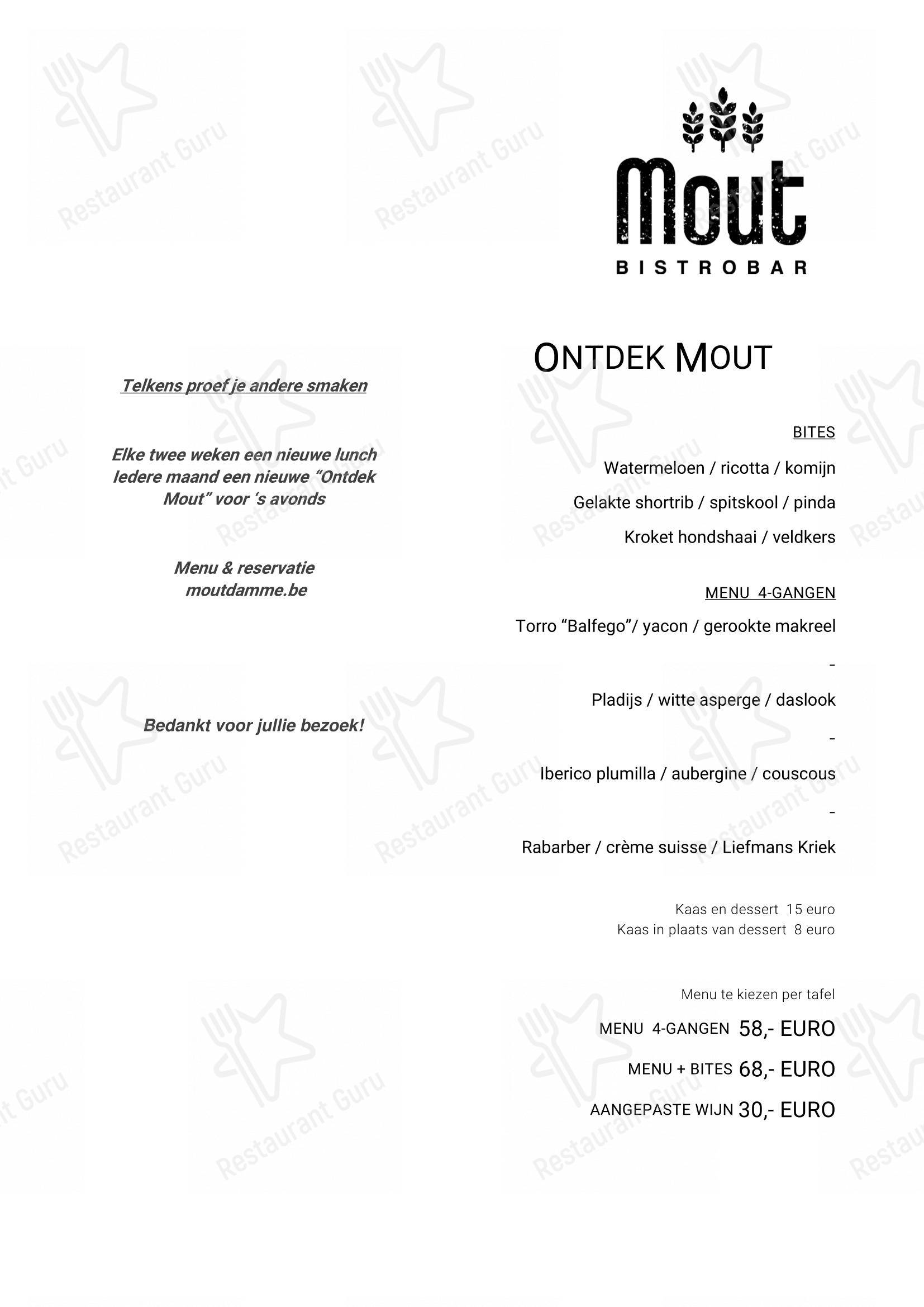 Menu pour Mout - repas et boissons