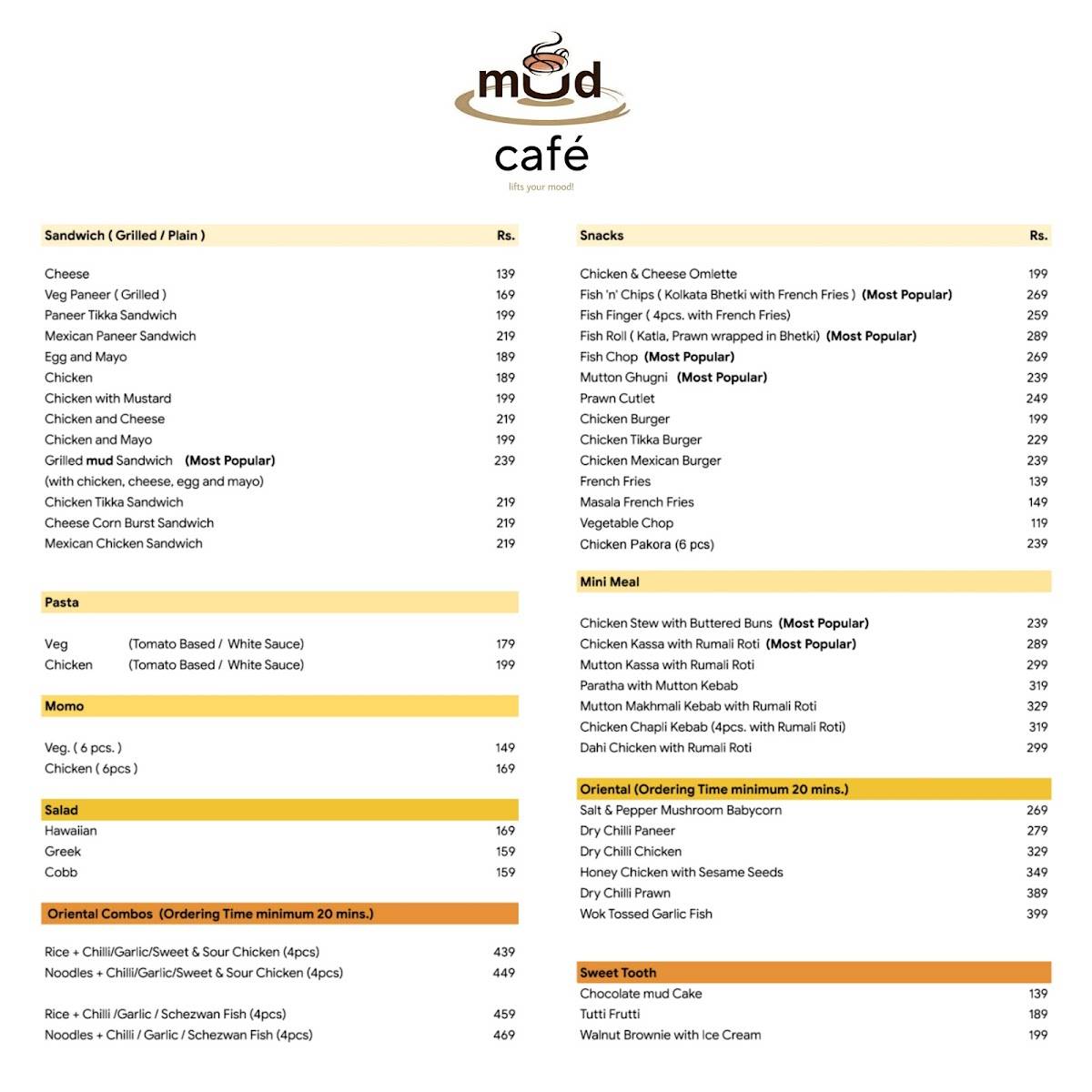 Mud Café menu