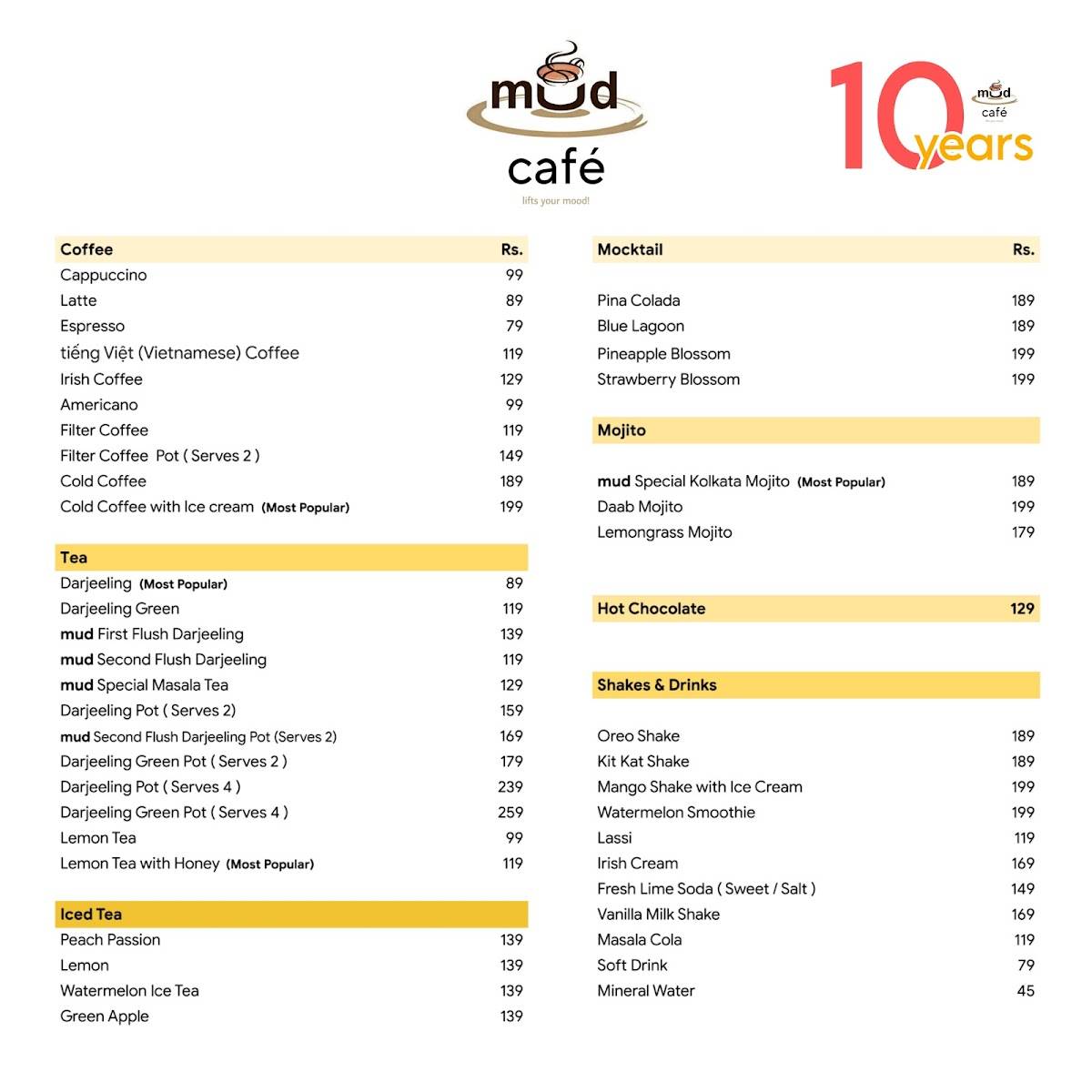 Mud Café menu