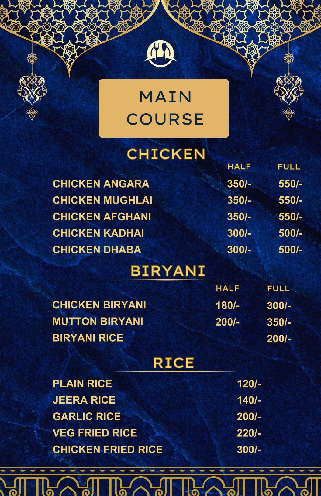 Mughals menu