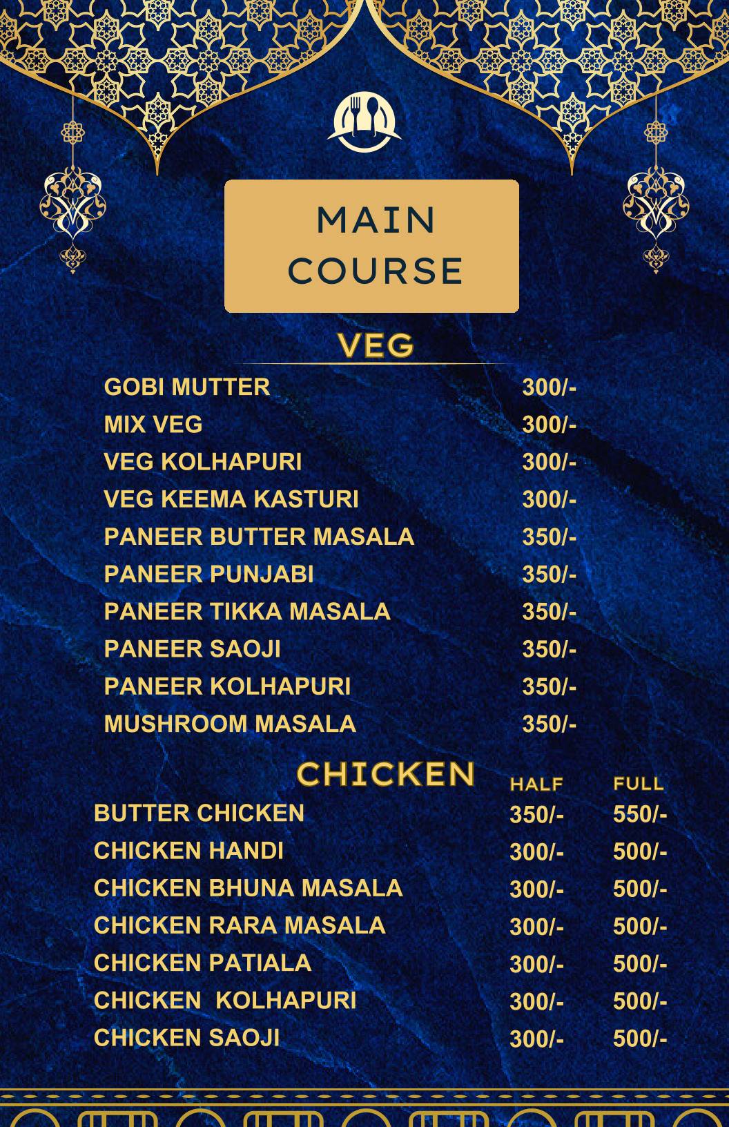 Mughals menu