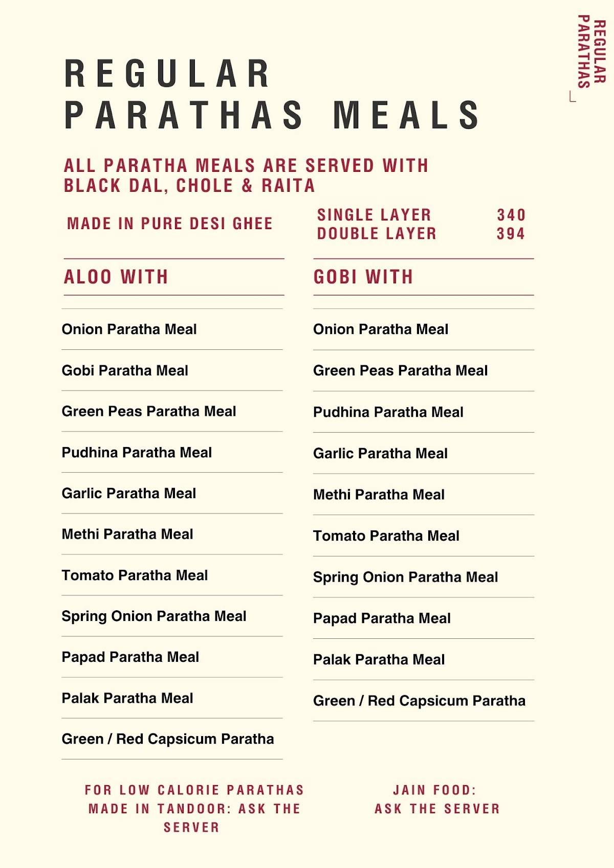 Only Parathas menu