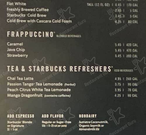 Starbucks menu