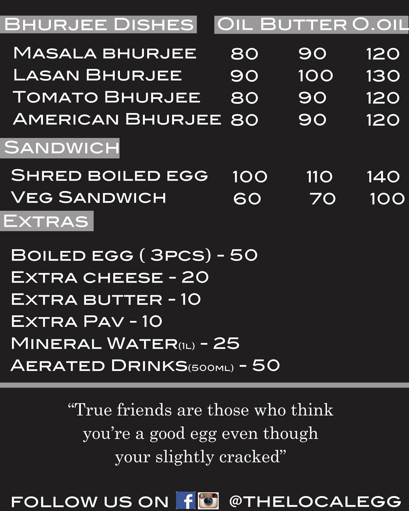 The Local Egg menu