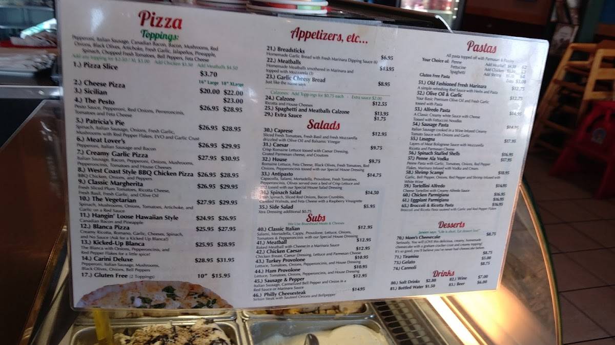 Menu at A Carini's Pizza & Pasta pizzeria, Murrieta, Madison Ave 105