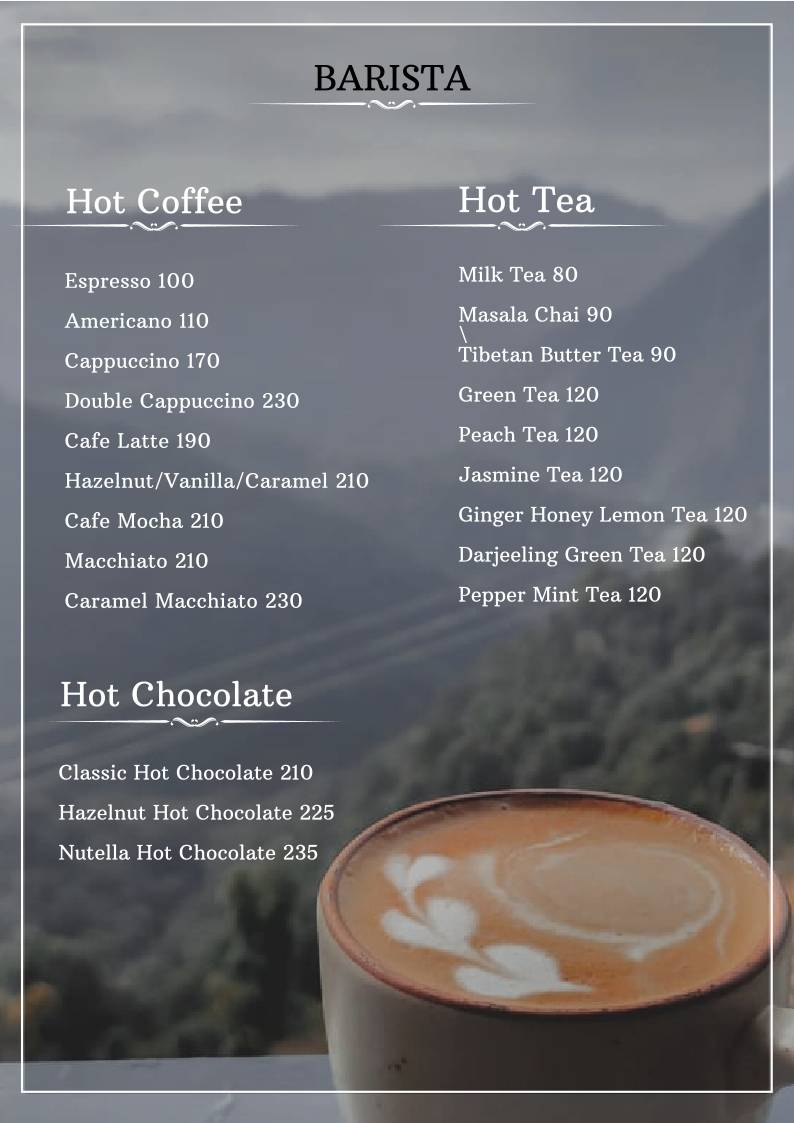 Cafe Anahata menu