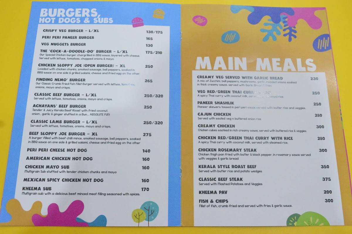 My PLAYDATE Cafe menu