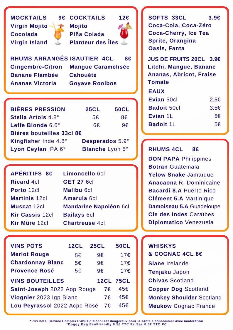 Menu de Namasté