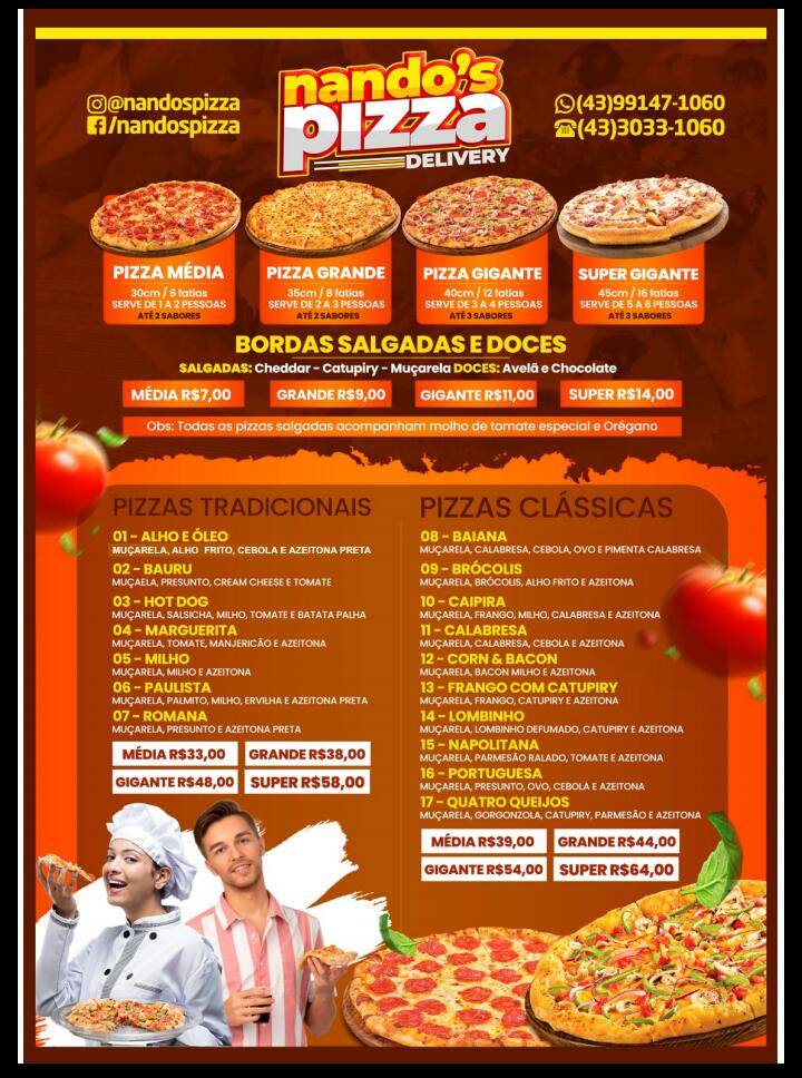Nando´s Pizza Delivery cardápio