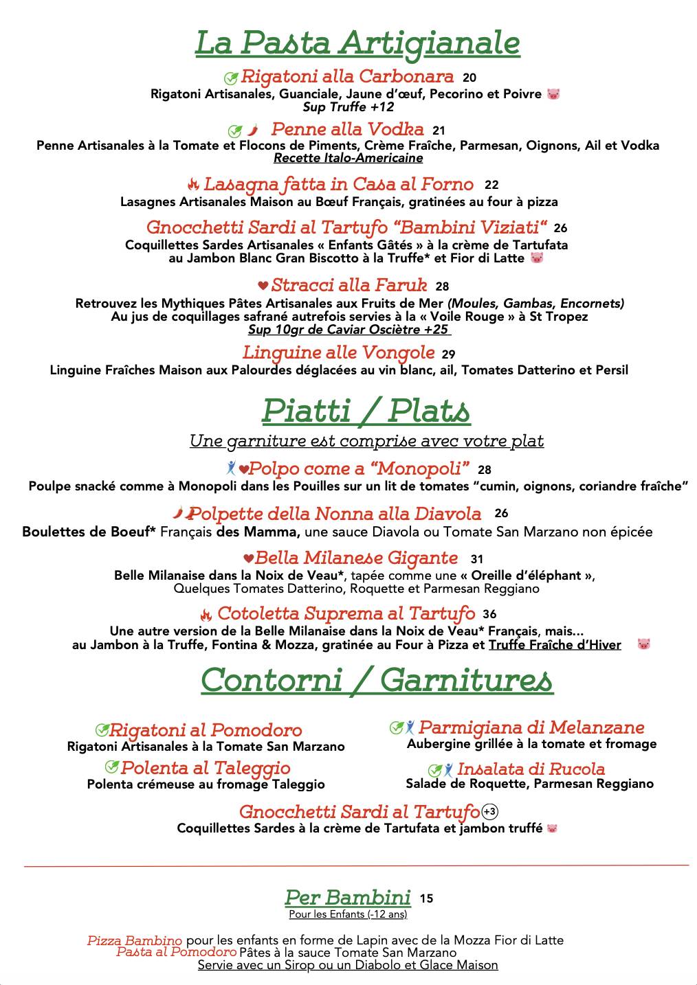 Menu de Nano Marais - Paris