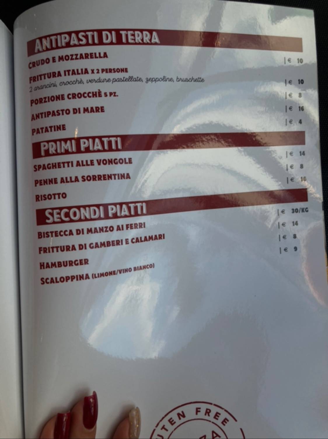Menu di Bella Mbriana pizzeria trattoria Napoli 