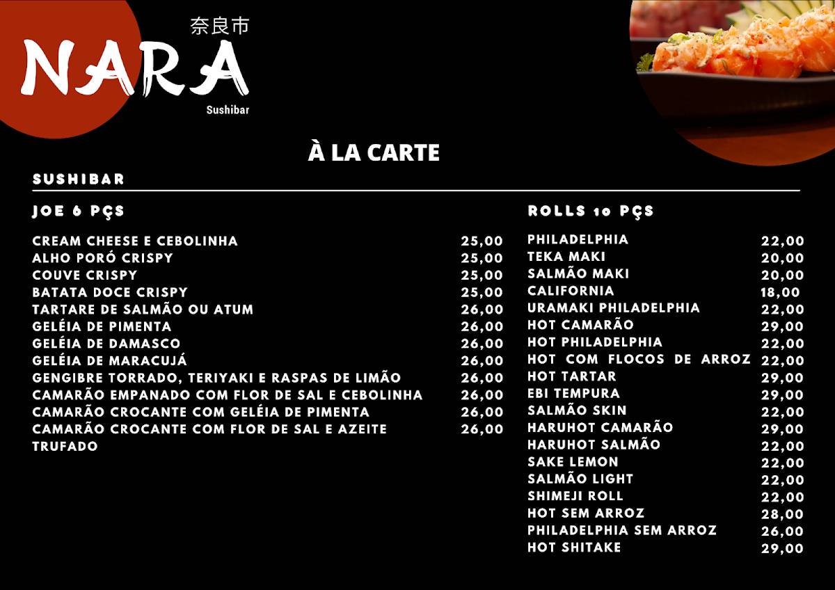 Nara Sushibar Restaurante Japonês Barra da Tijuca Downtown cardápio