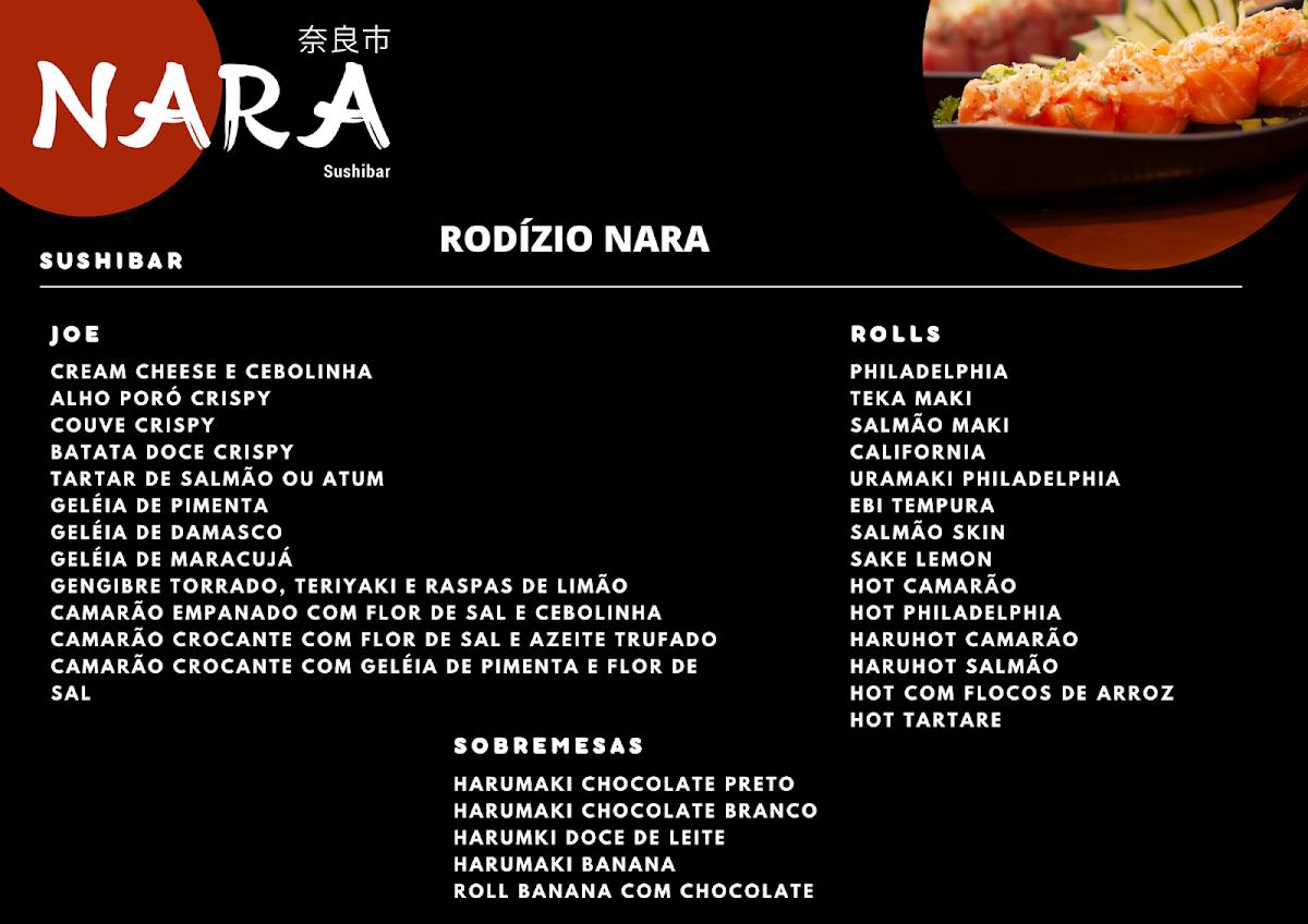 Nara Sushibar Restaurante Japonês Barra da Tijuca Downtown cardápio