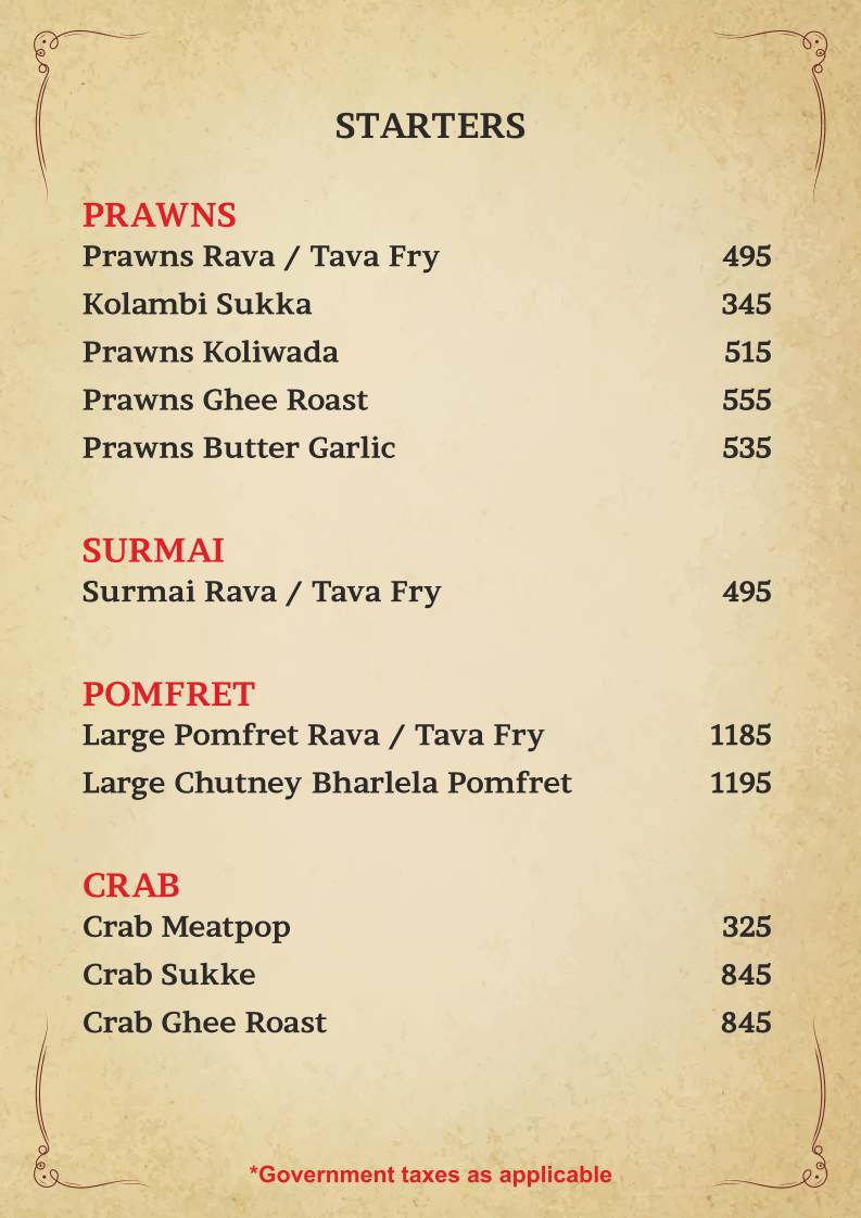 Nav Kayastha Pangat CKP Seafood Restaurant menu