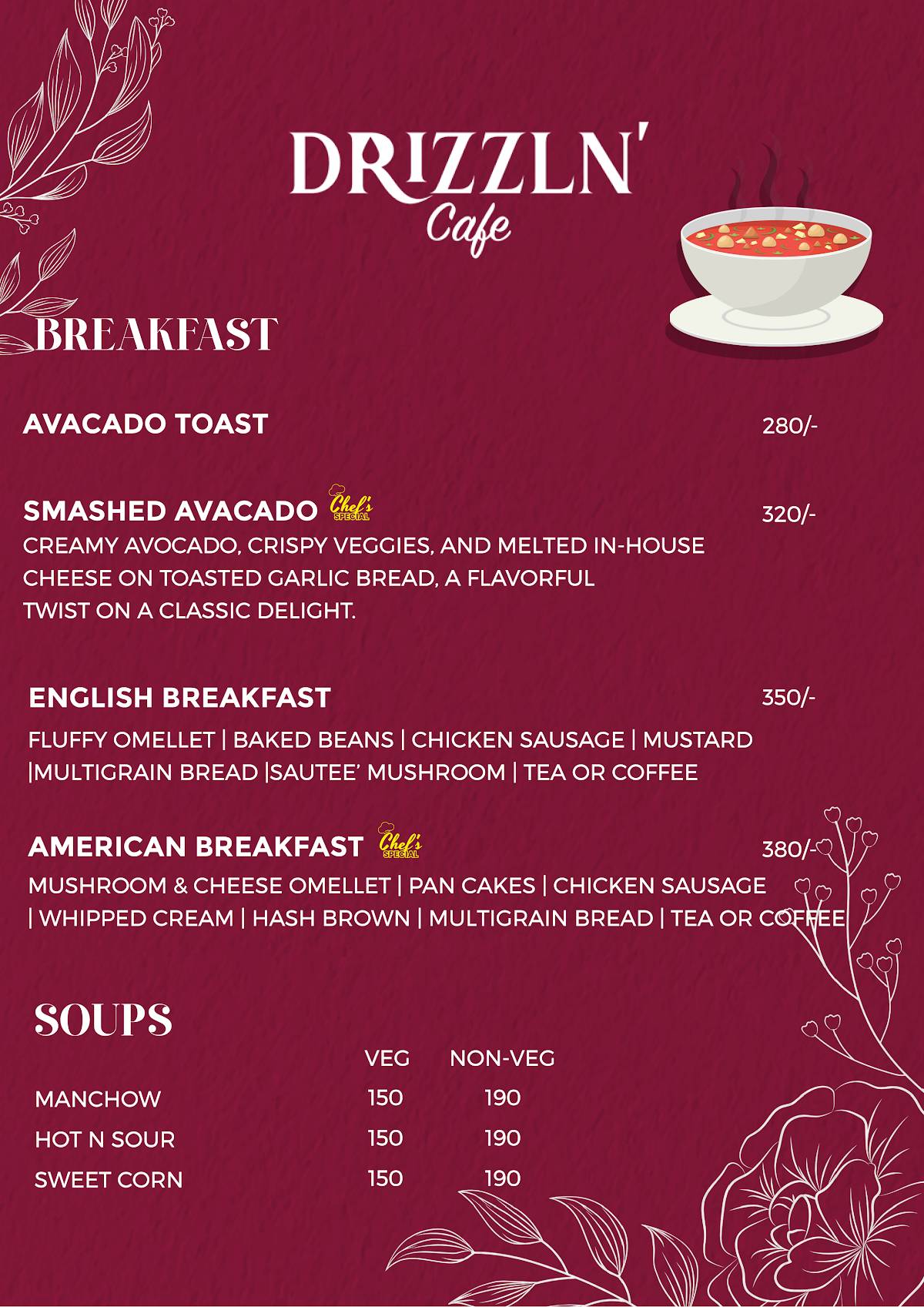 DRIZZLN' CAFE menu