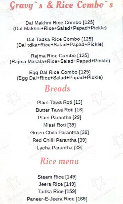 Hungrys Nights menu