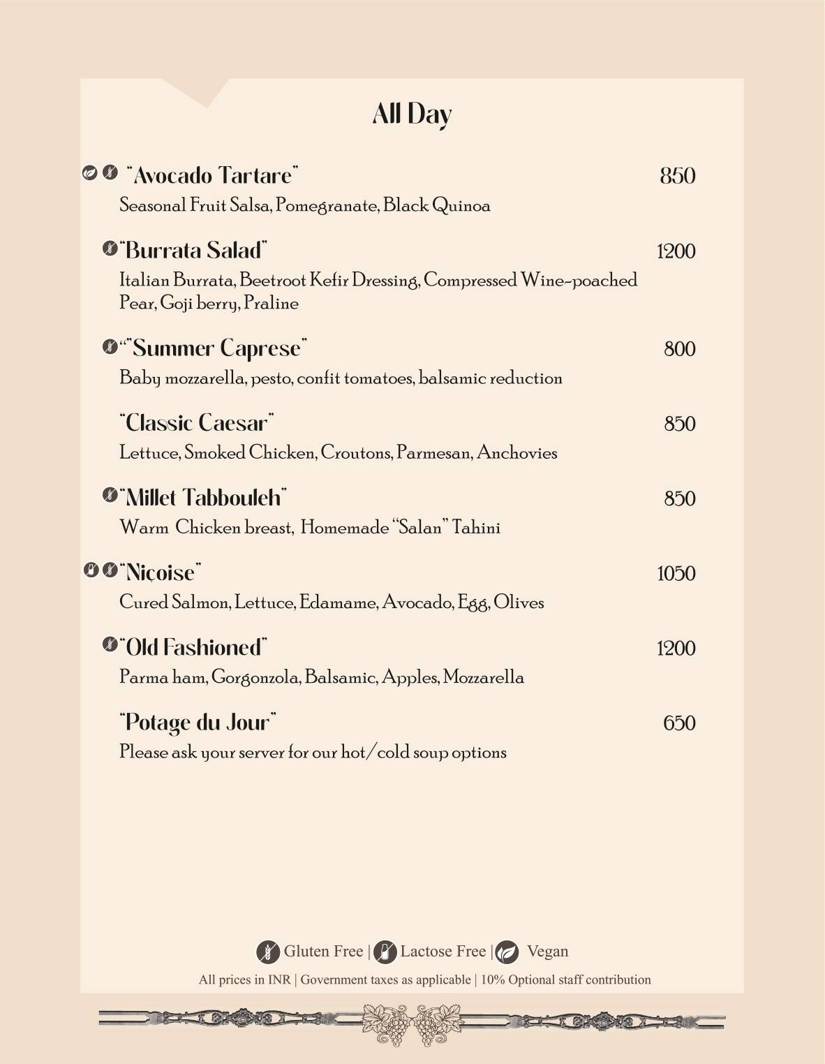 Mesa Lodhi menu