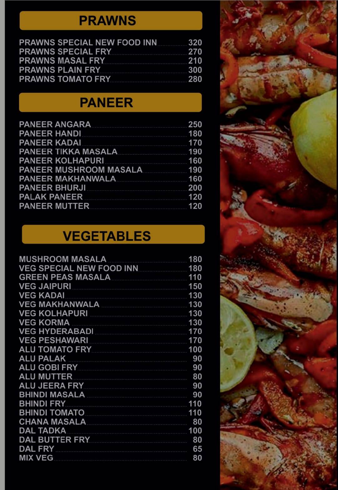 New Food Inn Restaurant menu