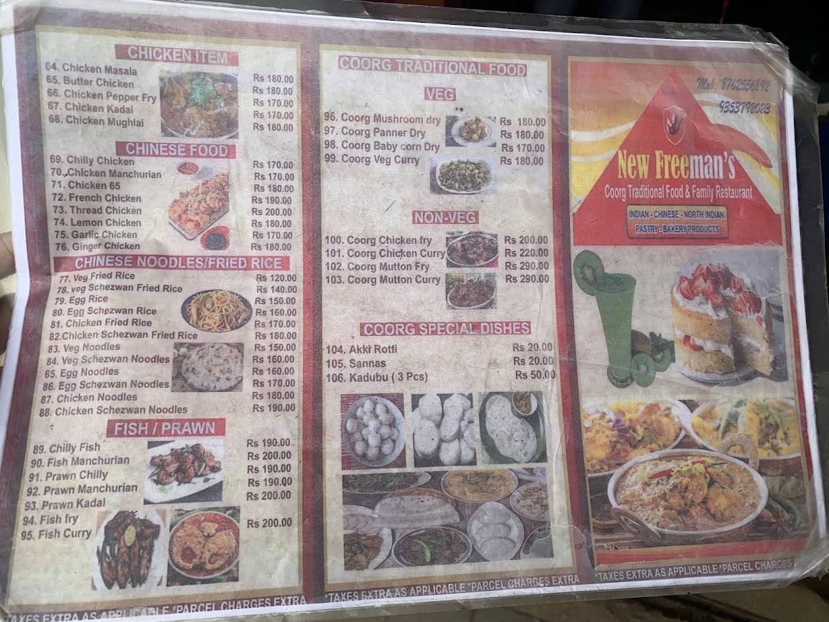 New Freemans Family Restaurant & Bakers menu