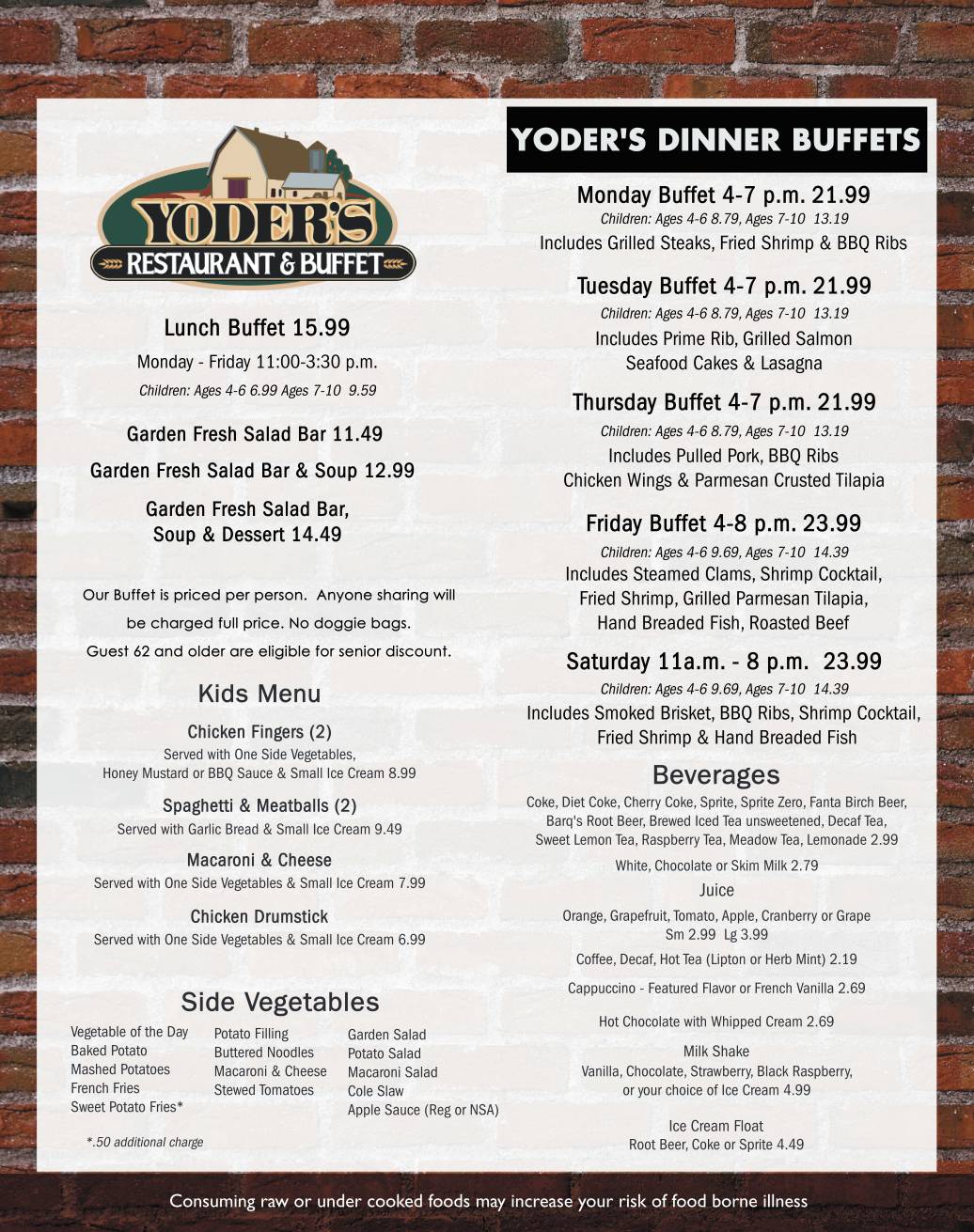 Menu at Yoder's Restaurant & Buffet, New Holland