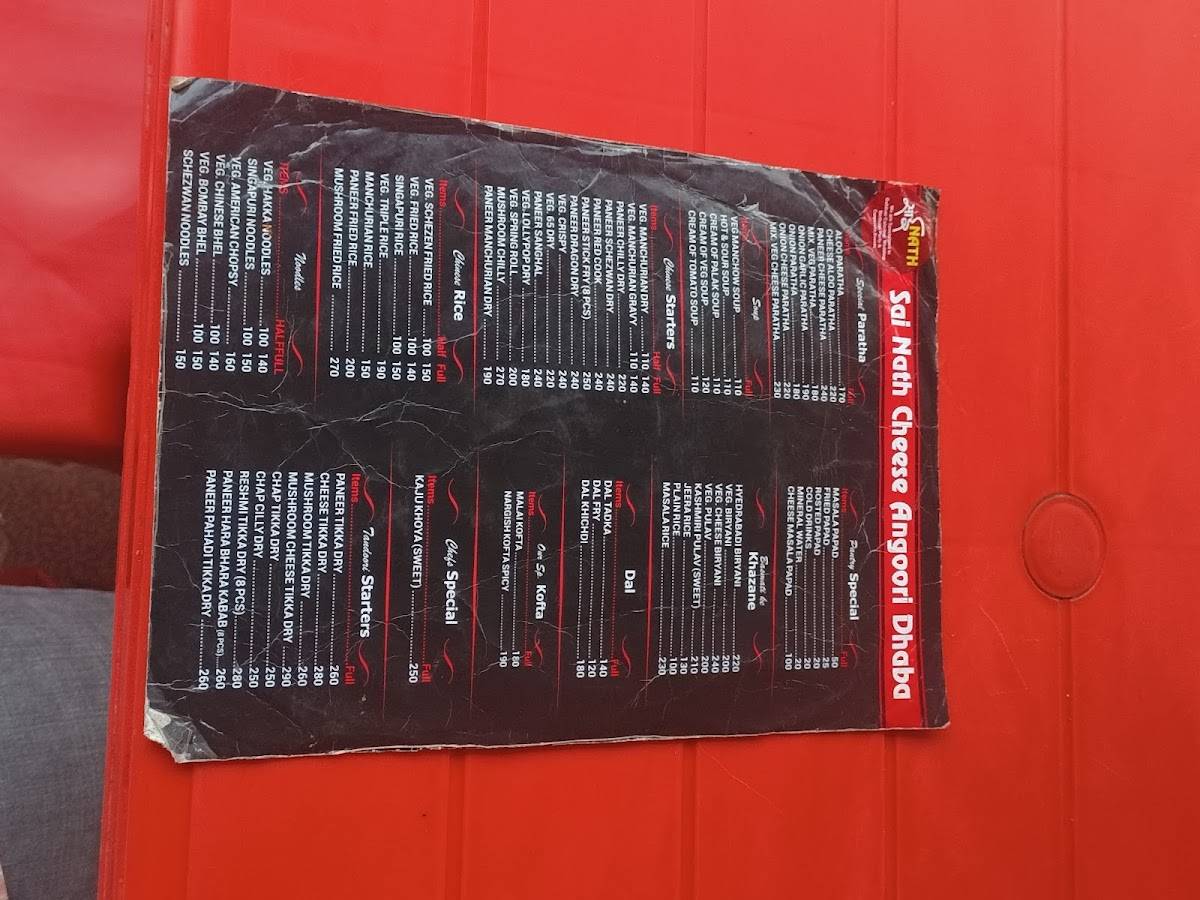 New Sai Nath Cheese Angoori Dhaba menu