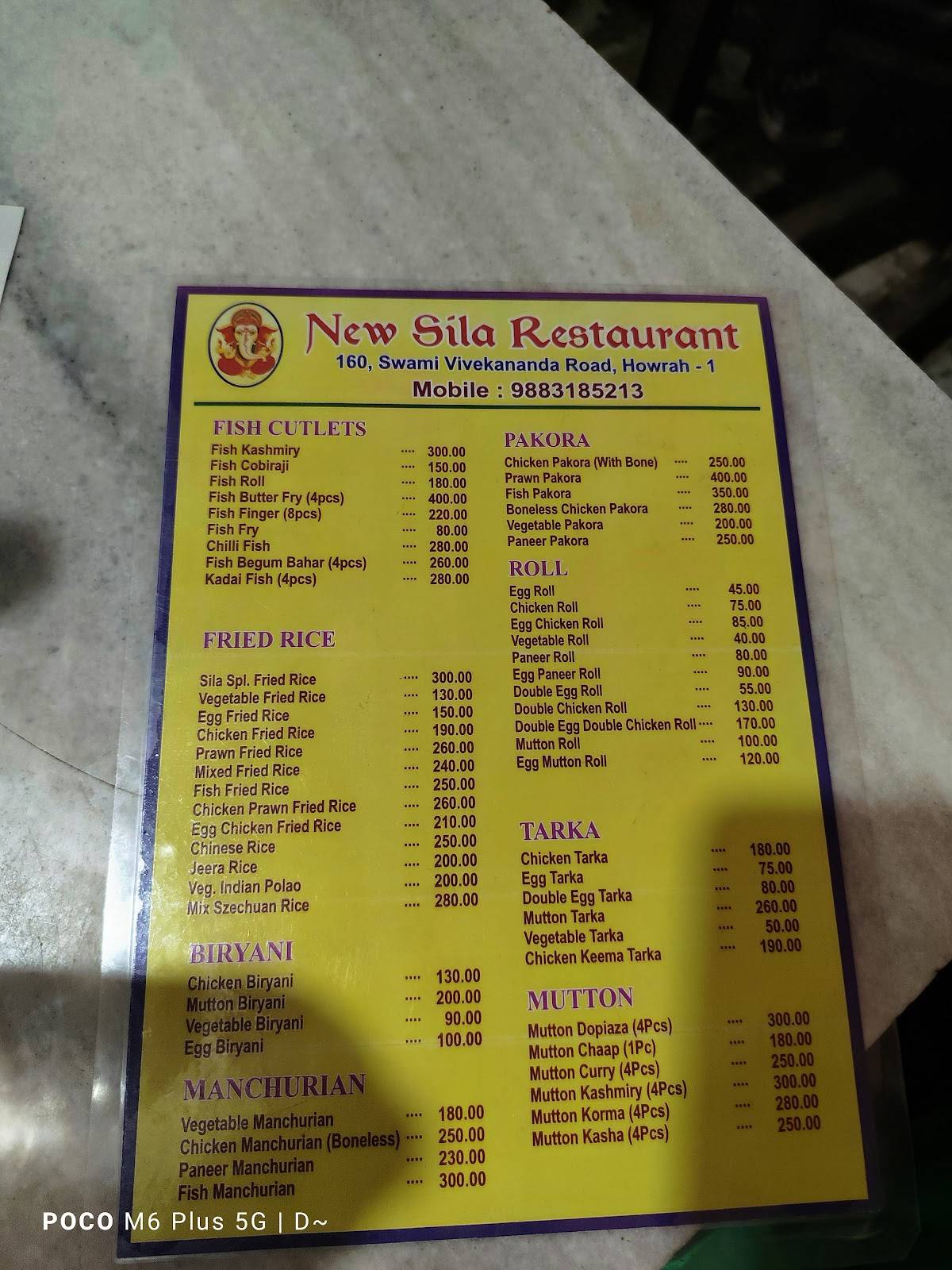 New Sila Restaurant menu