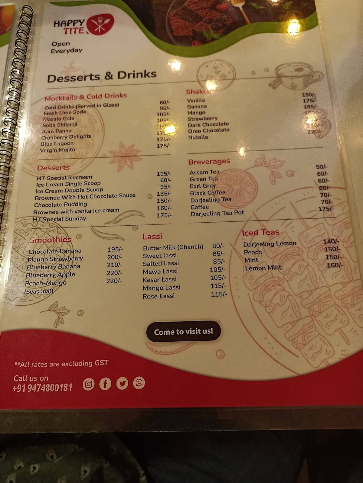 HappyTite Restaurant menu
