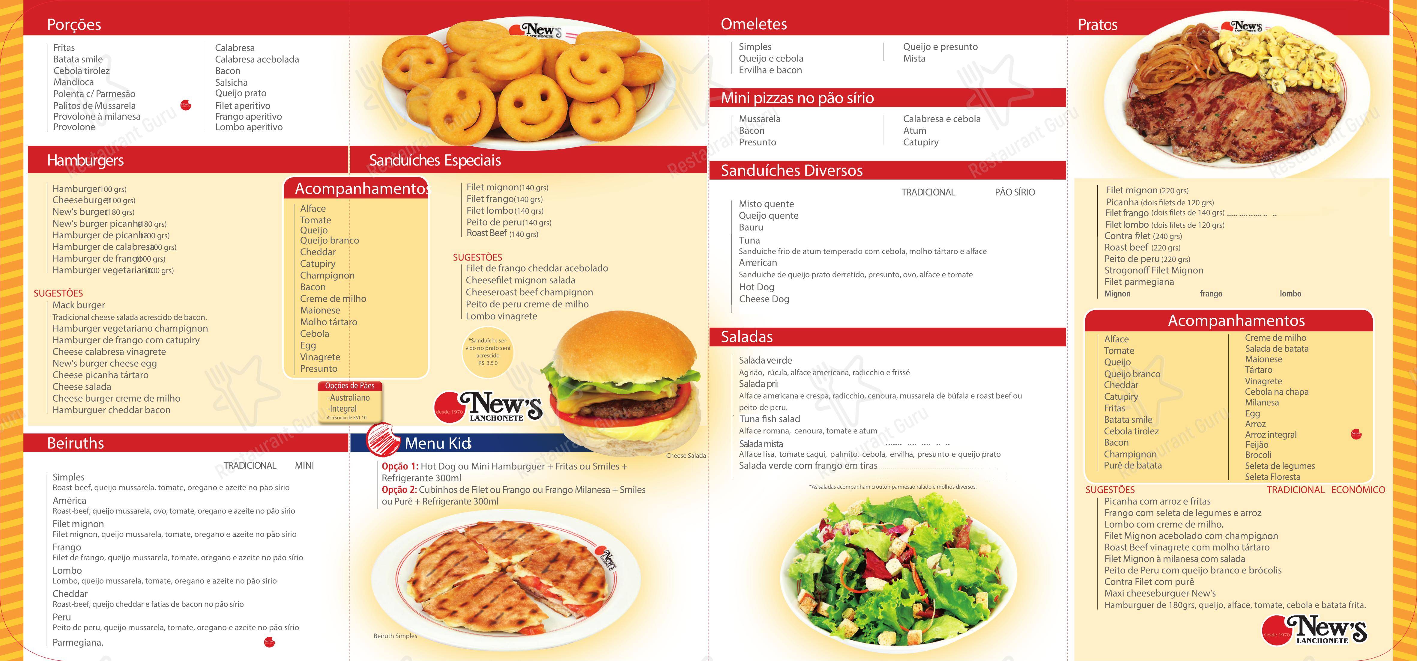 Menu bar para New´s Lanchonete restaurante