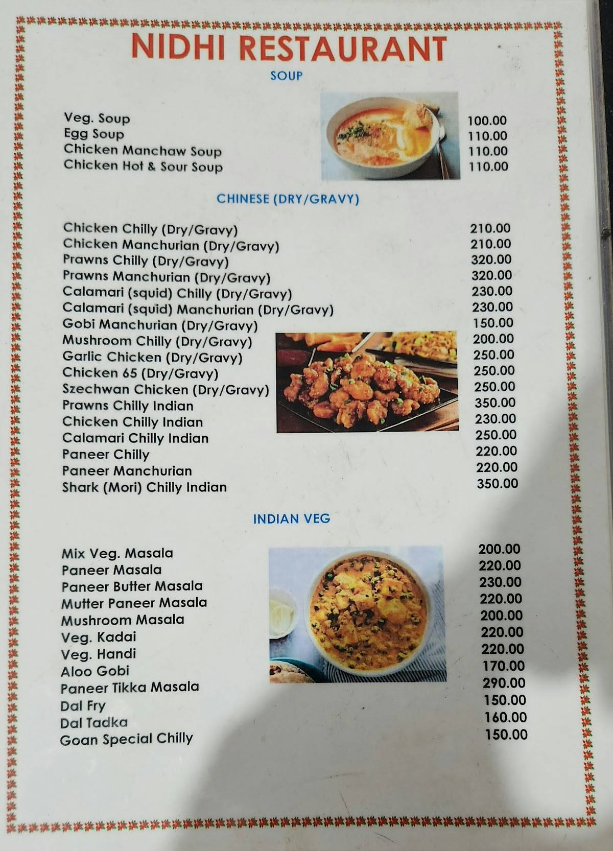 Nidhi Bar And Restaurant menu